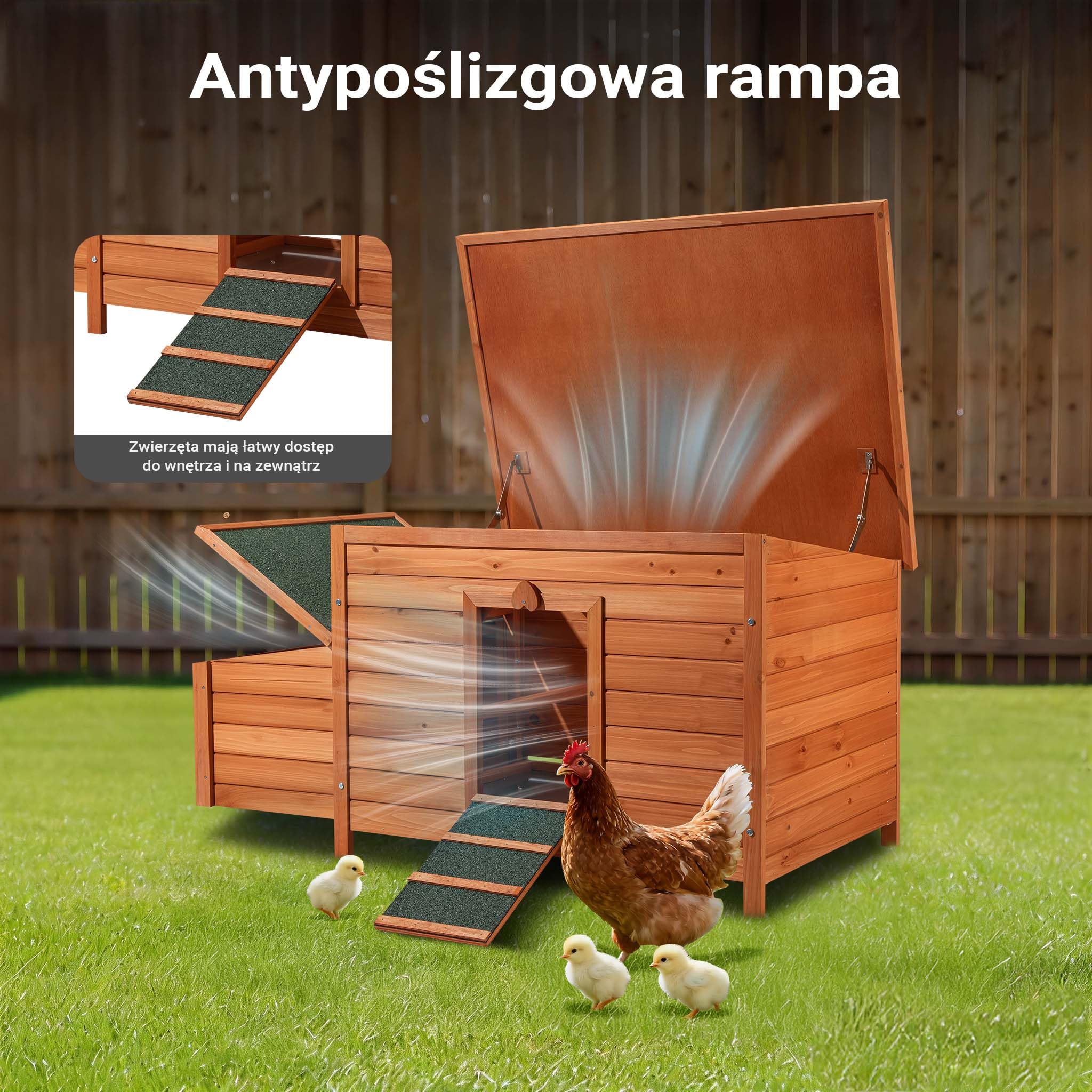 Kurnik klatka drewniana 136x74x70cm ze skrzynką lęgową wysuwaną tacą do czyszczenia czerwono-brązowy
