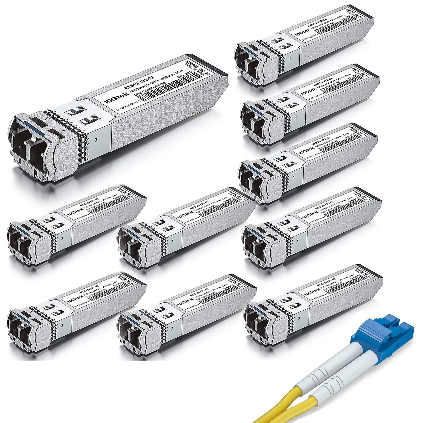 10 Pack of 10GBase-LR Lite SFP+ IR Transceiver, up to 1.4 km, Compatible with Cisco SFP-10G-LRM2 and 10 Pack of 1.5M Fiber Patch Cable