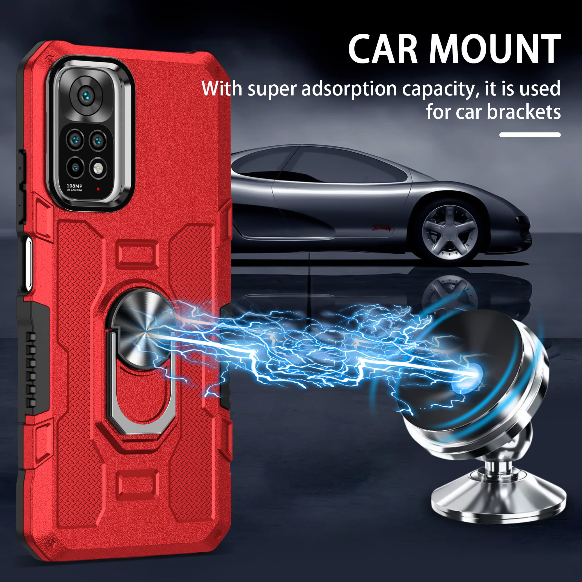 Asuwish Cover Per Xiaomi Redmi Note 11S / 11 4G + Vetro Protettivo – Custodia Con Anello Metallico E Cavalletto Girevole, Antiurto