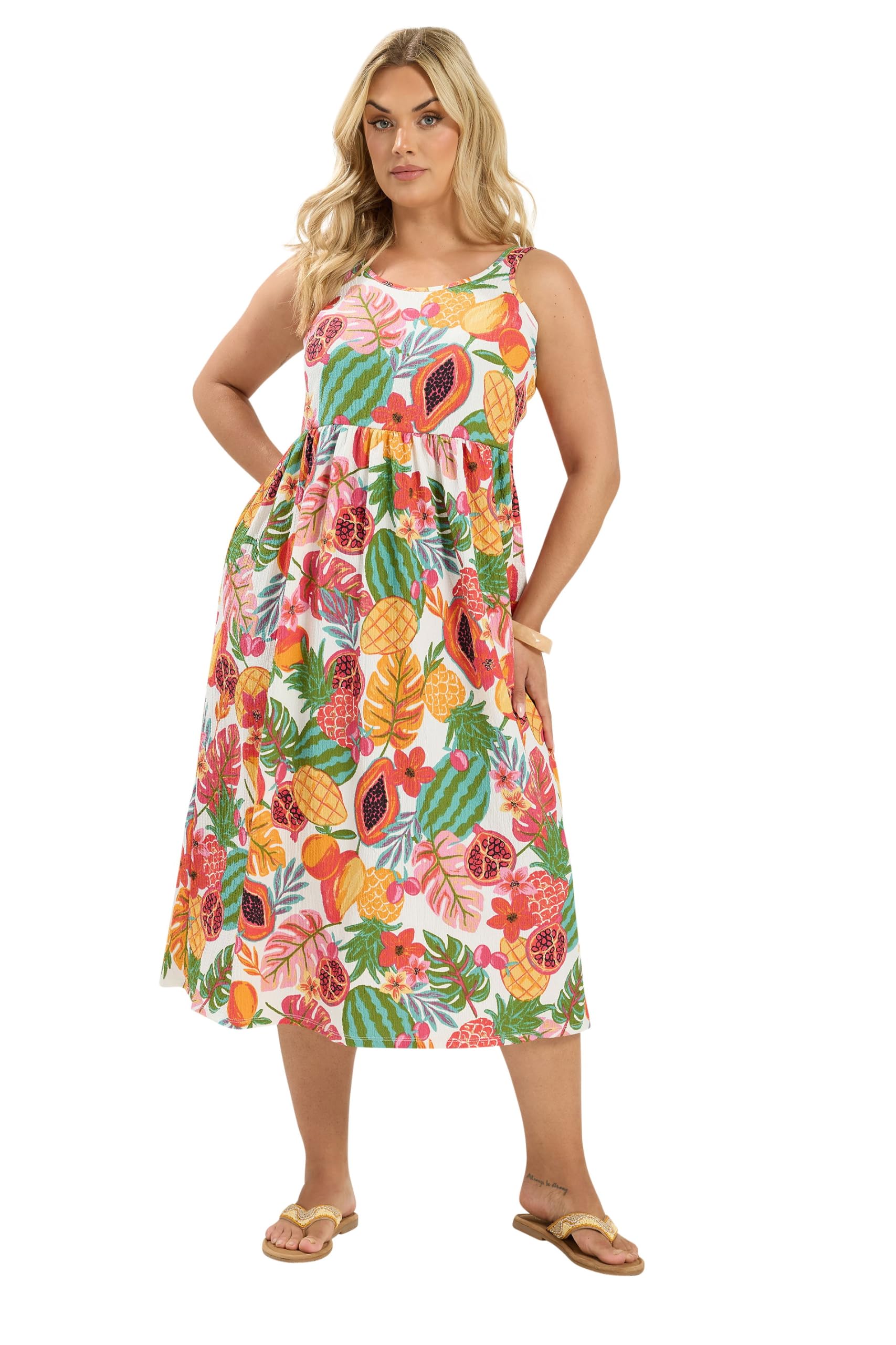 Yours Women's Multicolor Fruit Print Smock Dress | : 22/24