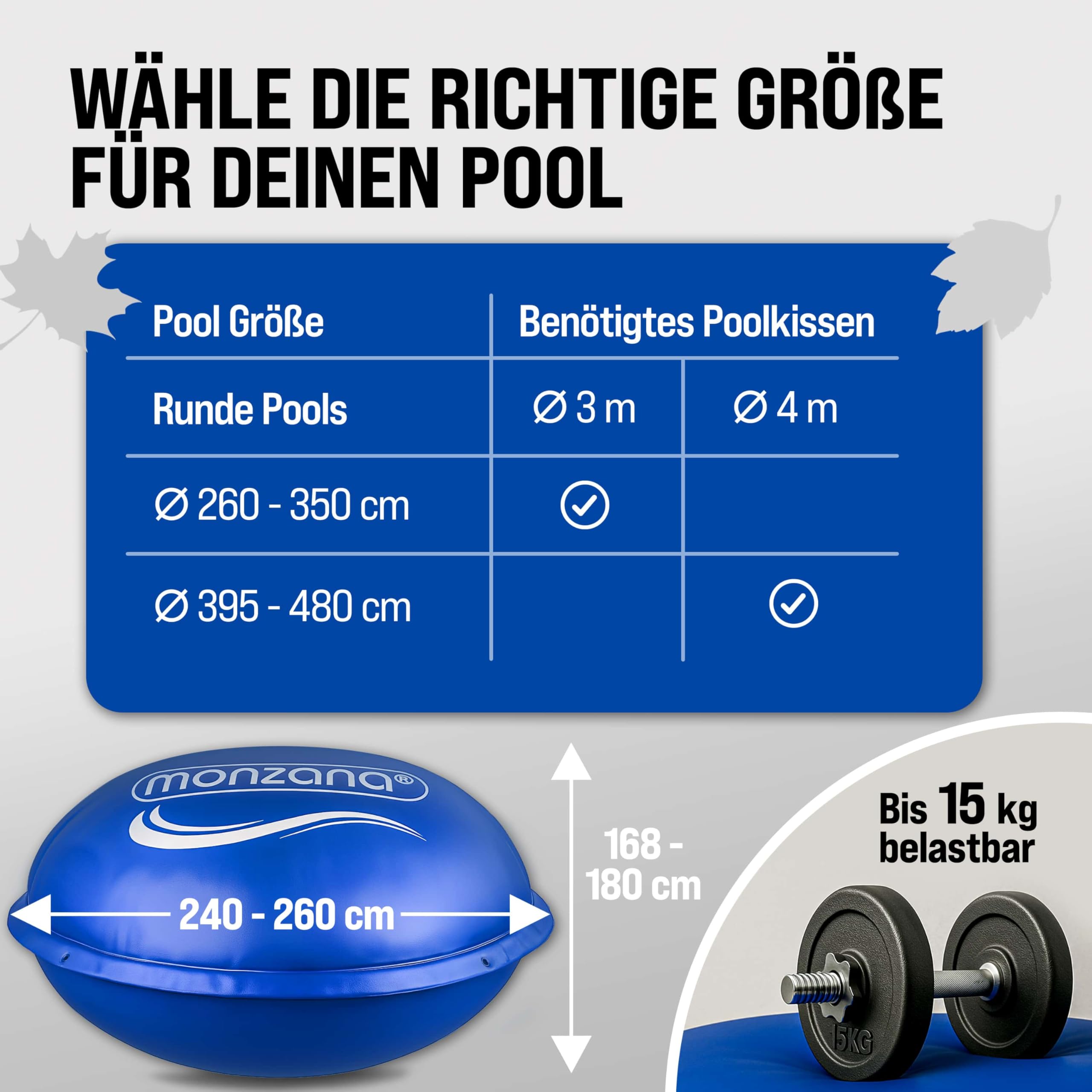 Monzana® Poolkissen 3m Winter Rund Chlorbeständig 2X Seil PVC Verstärktes Material bis -20° Doppelnaht Sicherheitsventil 6 Ösen Luftkissen Pool Abdeckung