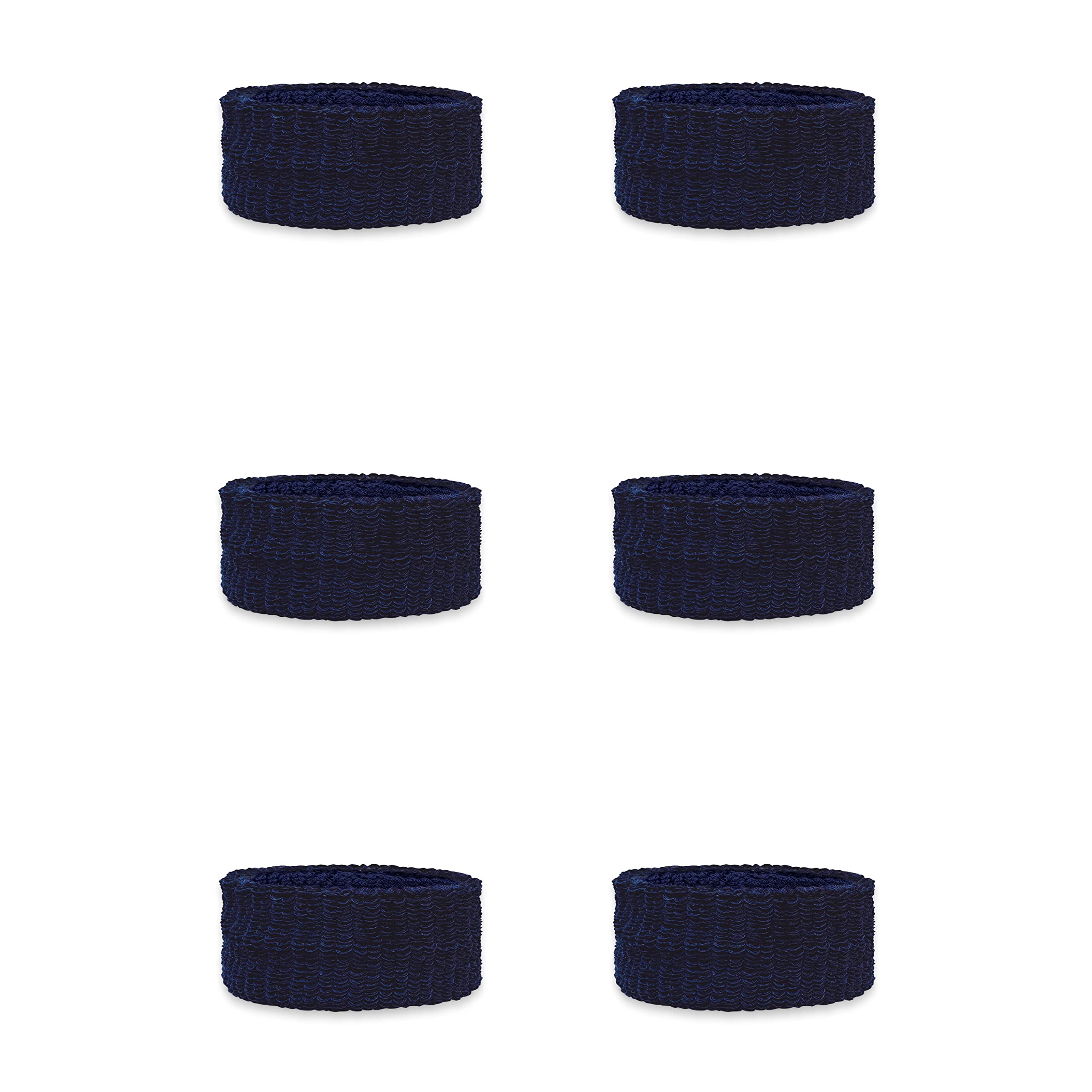 COUVER Adult/Youth 1 inch Solid/Plain Cotton Affordable Terry Cloth Wristband(6 Pair) Navy