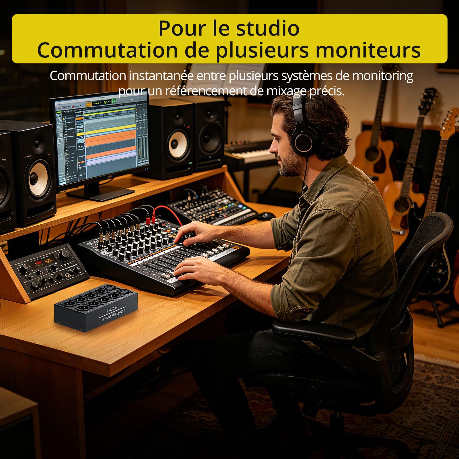 PROZOR Répartiteur XLR Stéréo 1 Entrée 4 Sorties - 2 Entrées 8 Sorties - Passif sans Alimentation - Design Ultra-Fin - Boîtier Métallique - pour Home Studio, Monitoring, Scène