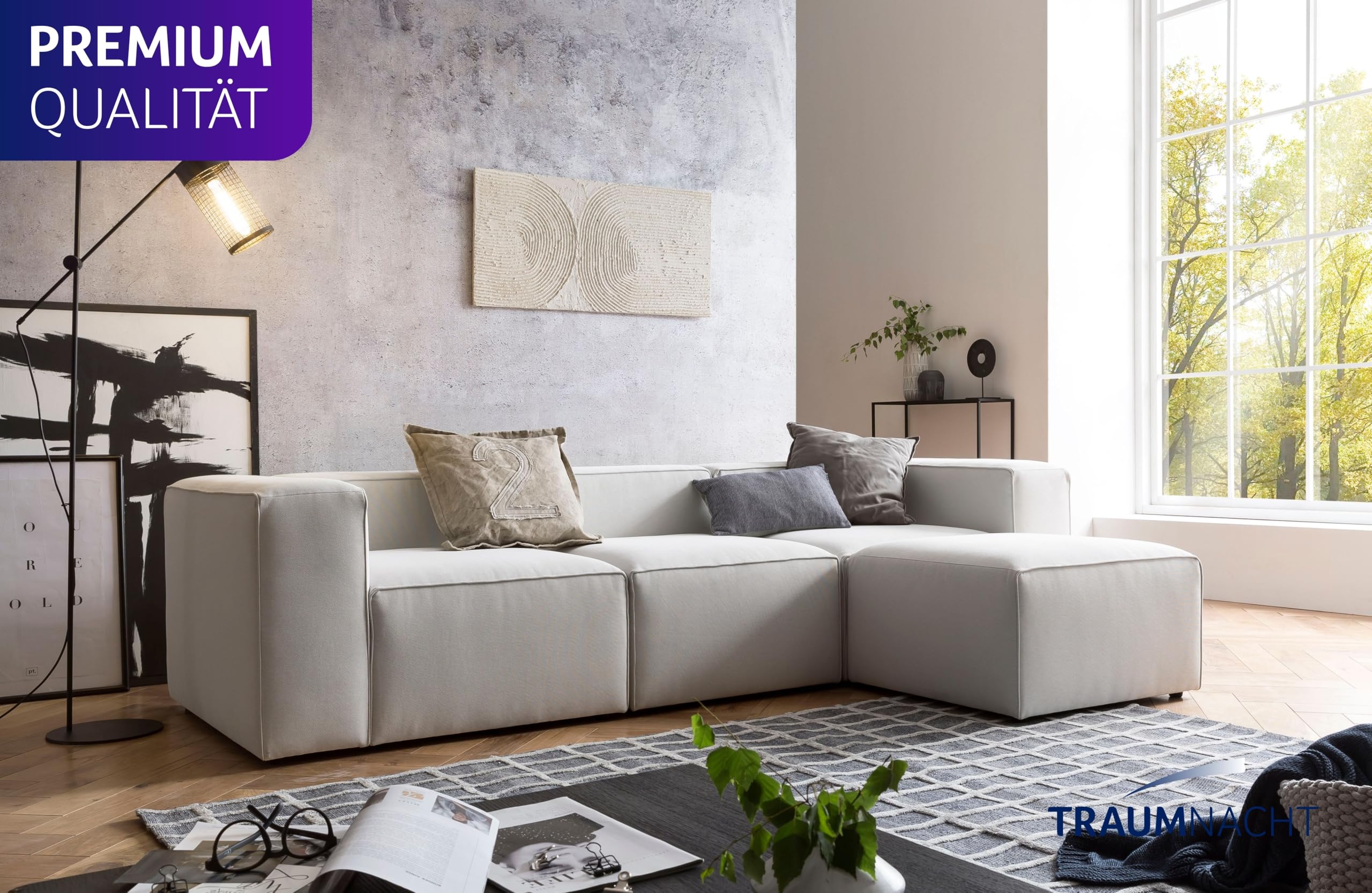 Traumnacht Genua Modular Sofa, individuell kombinierbare Wohnlandschaft, Sitzelement ohne Armteil - strapazierfähiges Möbelgewebe, produziert nach deutschem Qualitätsstandard, weiß