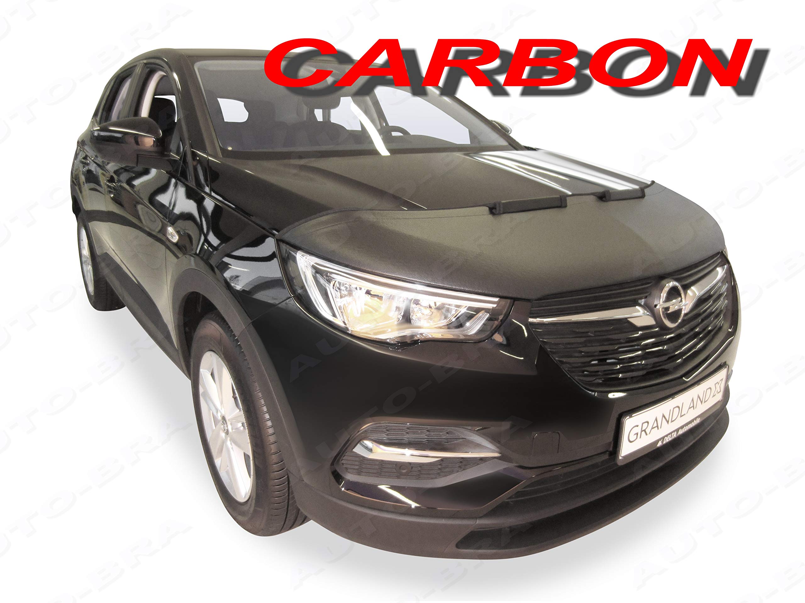 AB3-00378 Carbon Look Hood Bra Front End Nose Mask Compatible with Vauxhall Opel Grandland X Since 2017 Bonnet Bra STONEGUARD Protector Tuning