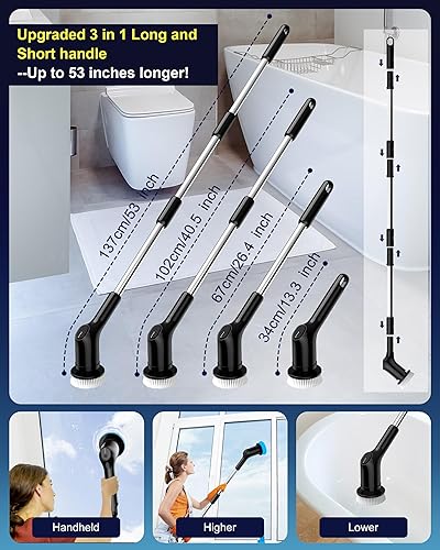 Miniatura 7 de Limpiador eléctrico giratorio, pantalla LED FRIWOLE mejorada de 3 velocidades, cepillo de limpieza inalámbrico con 8 cabezales de cepillo