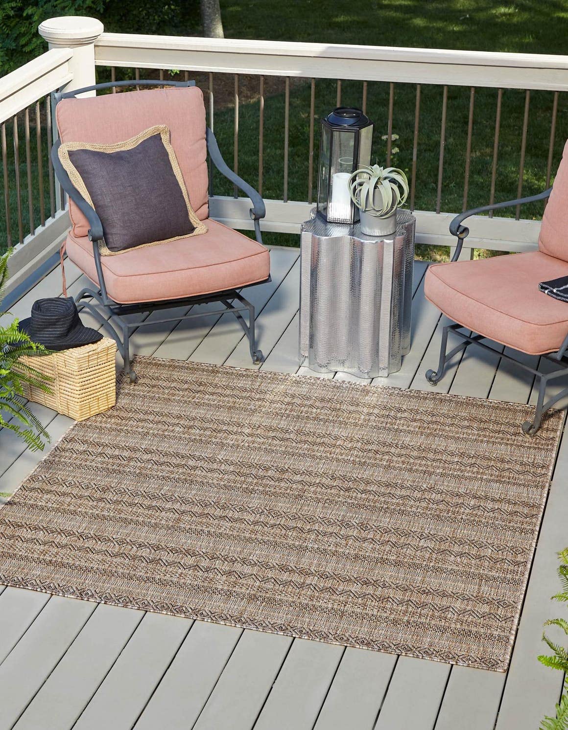 Unique Loom Outdoor Striped Collection Area Rug - Maia (10' Square, Natural/Black)