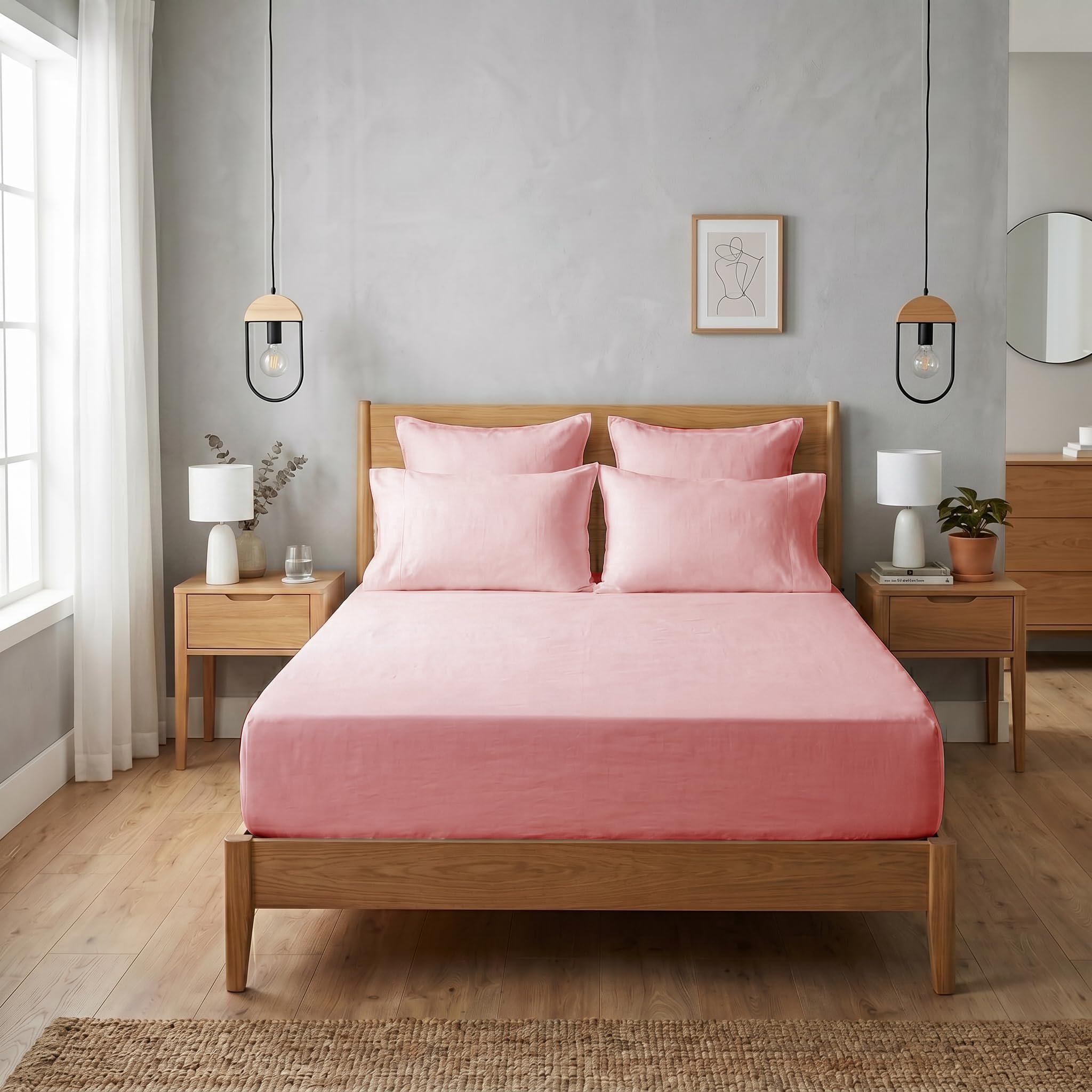 Funky Gadgets King Size Fitted Sheet Blush Pink Deep Pocket 12 Inch (30 cm) 90 GSM Bed Sheets Soft Microfiber Easy Care Fitted Sheets Shrinkage & Fade Resistant (152 x 200 cm)