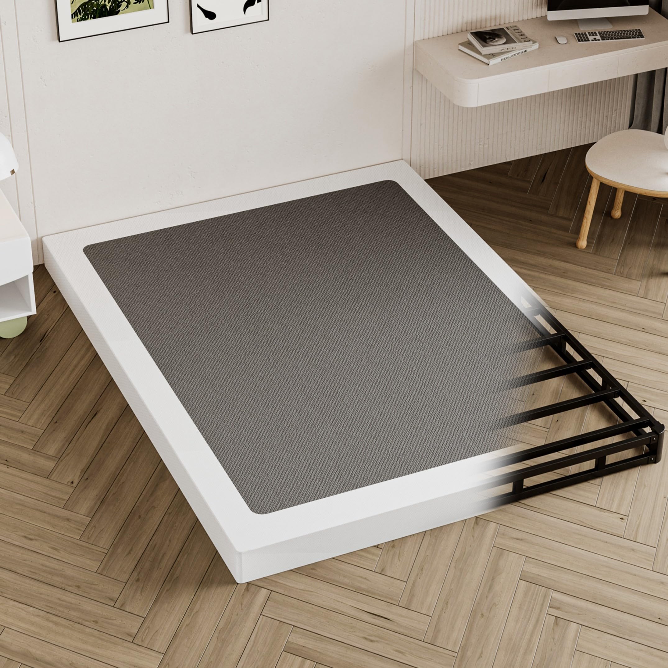 Seiugaga Box Spring for Queen Bed 4 Inch - Heavy Duty Box Spring Mattress Foundation Metal Bed Base with Fabric Cover, Noise Free Easy Assembly Non