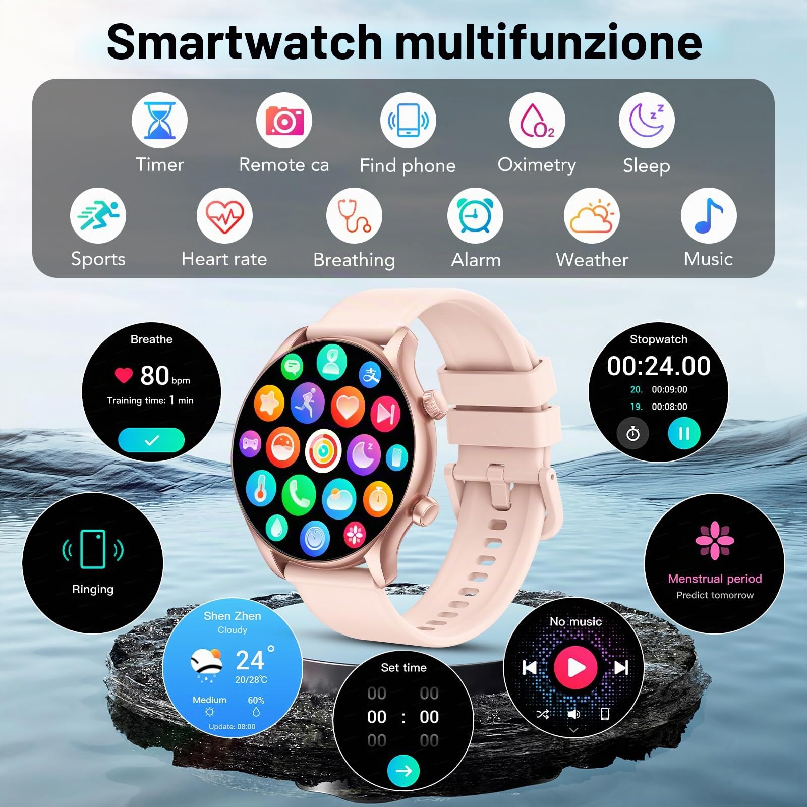 Smartwatch Donna, 1.39" Orologio Smartwatch Donna con Effettua/Risposta Chiamate, Fitness Tracker con 120+ Sportive, Contapassi/SpO2/Cardiofrequenzimetro, IP68 Smart Watch per Android iOS (Oro rosa)