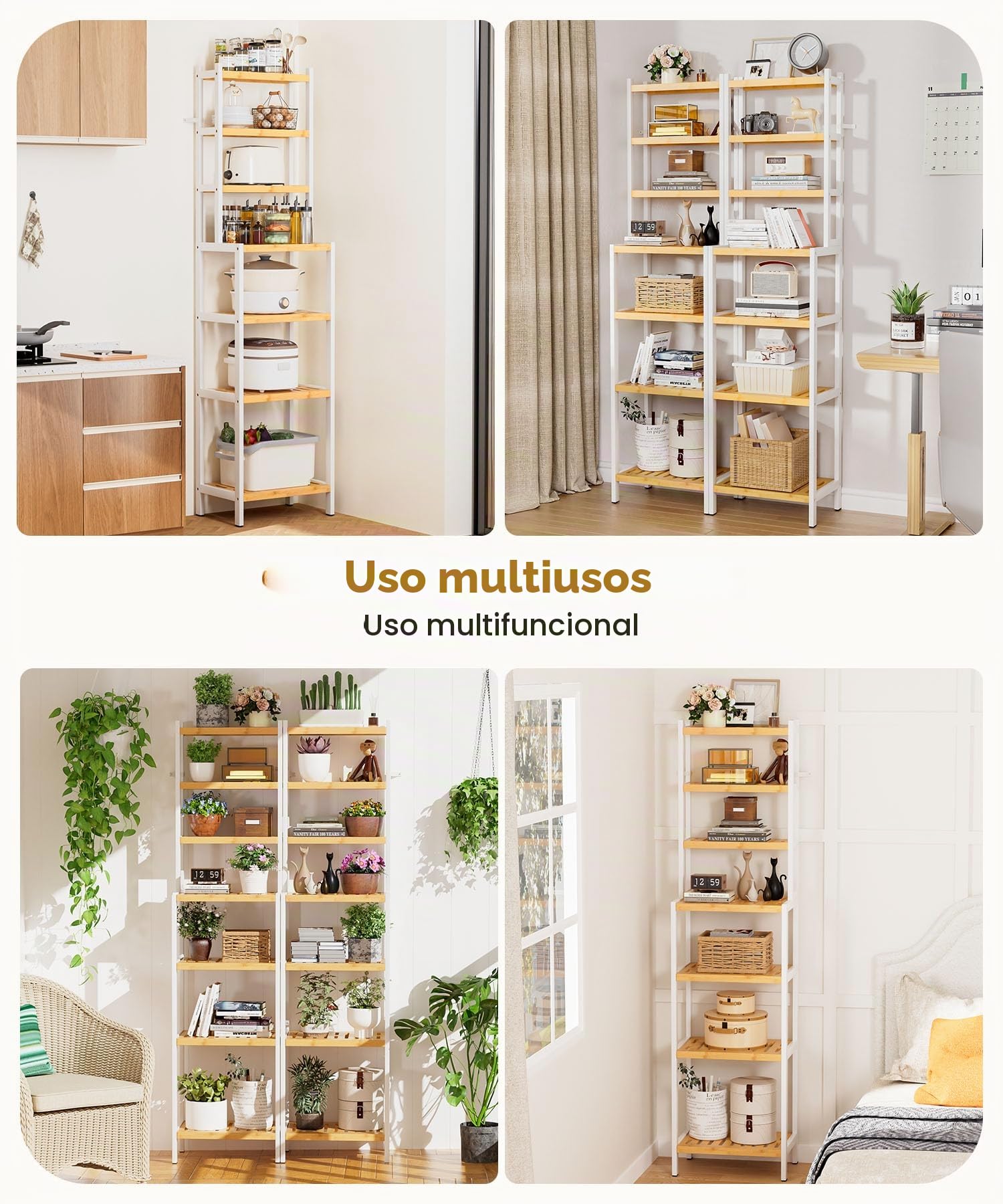 Yorbay Estantería de bambú de 7 niveles: estantería de cocina, estantería de baño, estantería, estantería de pie con bloqueo antivuelco para baño, cocina, salón, dormitorio, balcón, pasillo, color