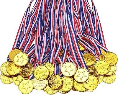 100 Pieces Gold Medals for Kids Medals for Awards Plastic Winner Award Medals for Sports, Competition, Talent Show, Spelling Bee Birthday Party Favors Gifts