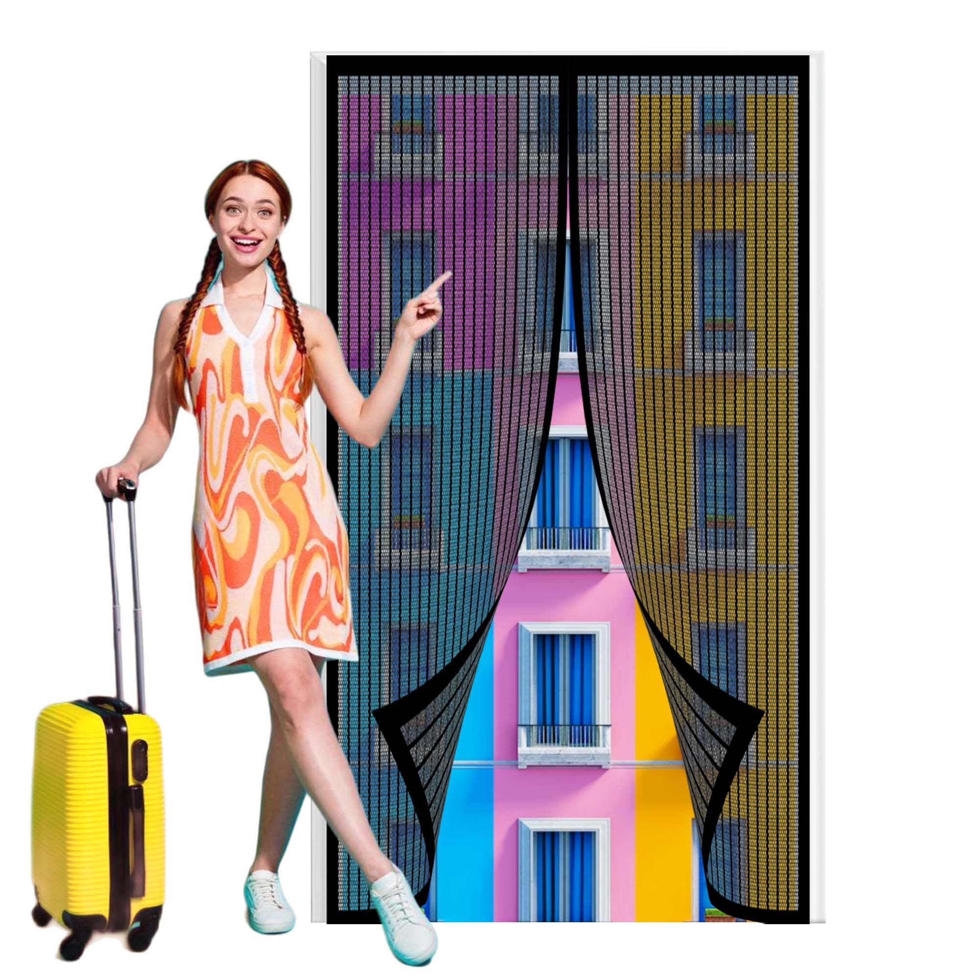 Moustiquaire fenêtre magnétique sur mesure 136x278 cm rideau noir pour porte patio