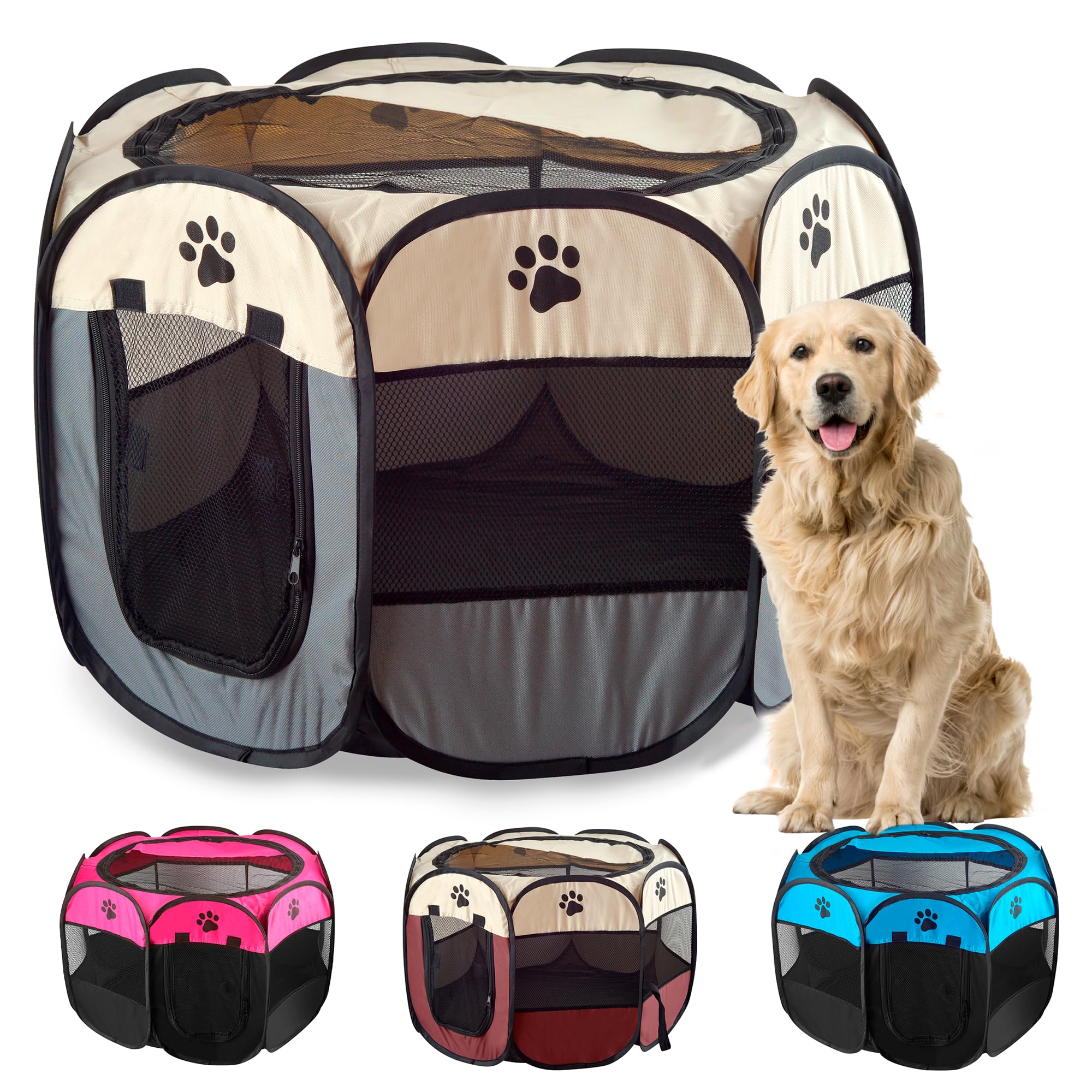 JUPPLIES Parque para Perros Pequeños y Medianos Plegable 114 x 114 x 58cm - Jaula Perro, Gato, Cachorro, Conejo - Corralito para Perros y Mascotas Ideal para Juegos - Gris