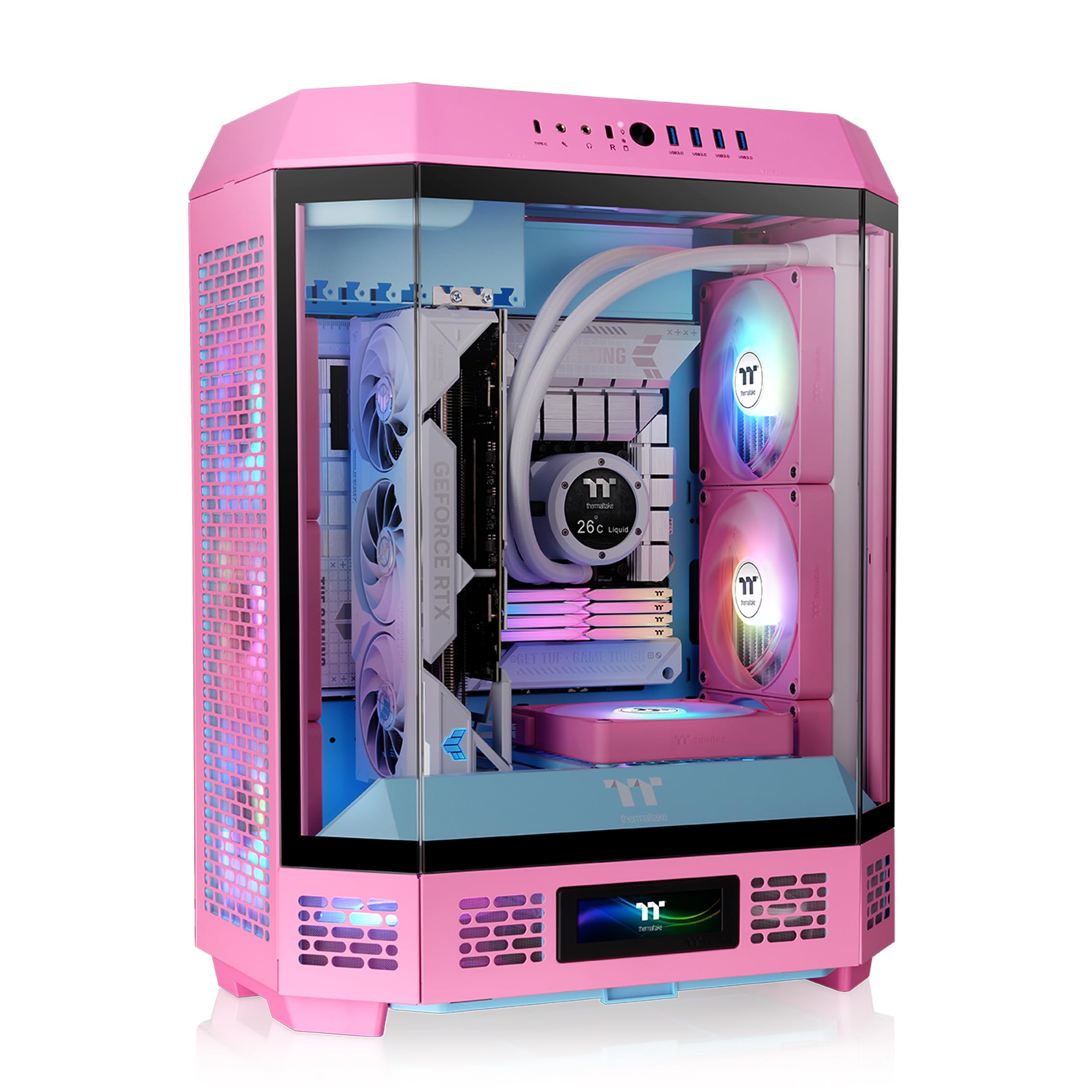 Thermaltake Tower 600 Bubble Pink Mid Tower; 2x140mm CT Fans Included; 420mm Radiator Support; 400mm GPU Clearance; Hidden Connector Support; Rotatable PCIe Slots; CA-1Z1-00MAWN-00