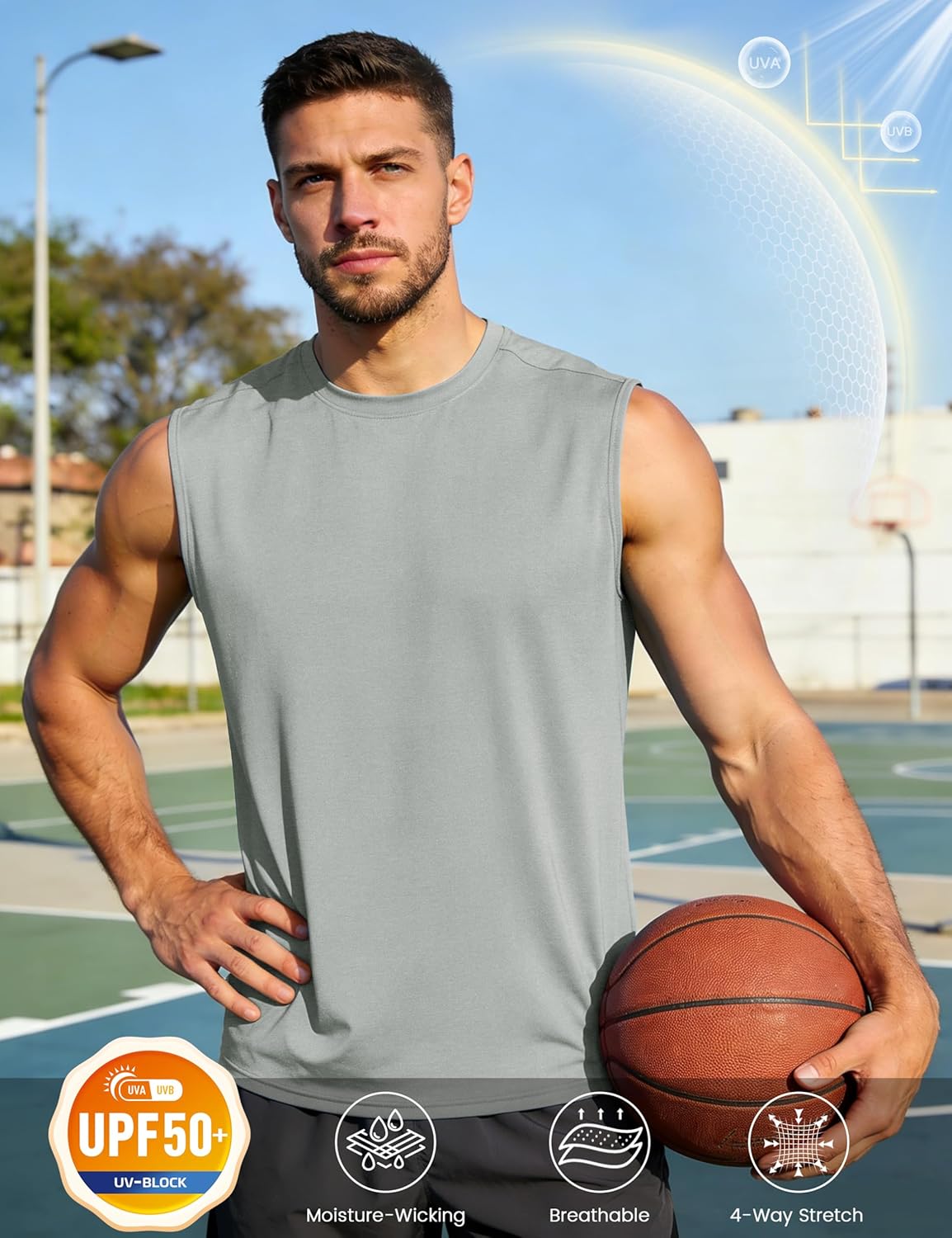 MAGCOMSEN Men's UPF 50+ Tank Top Workout Sleeveless Muscle Shirts Lightweight Casual Cooling Sleeveless Shirt for Gym Beach - Image 4