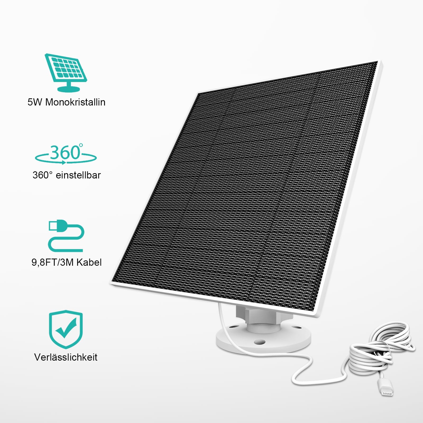 Panel słoneczny do kamery Eufy, ładowarka słoneczna 5 W kompatybilna z Eufycam 3/3C/2/2 Pro/2C/2C Pro/E/E/E20/E40/L20/L40, z portem USB C, adapter Micro USB, wodoodporny IP65