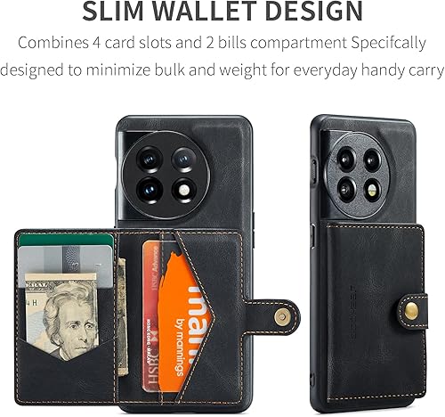 Miniatura 4 de Hongxinyu Funda para OnePlus 11 5G, funda magnética desmontable básica, cartera, tarjeta, ranura para efectivo, función atril compatible con OnePlus