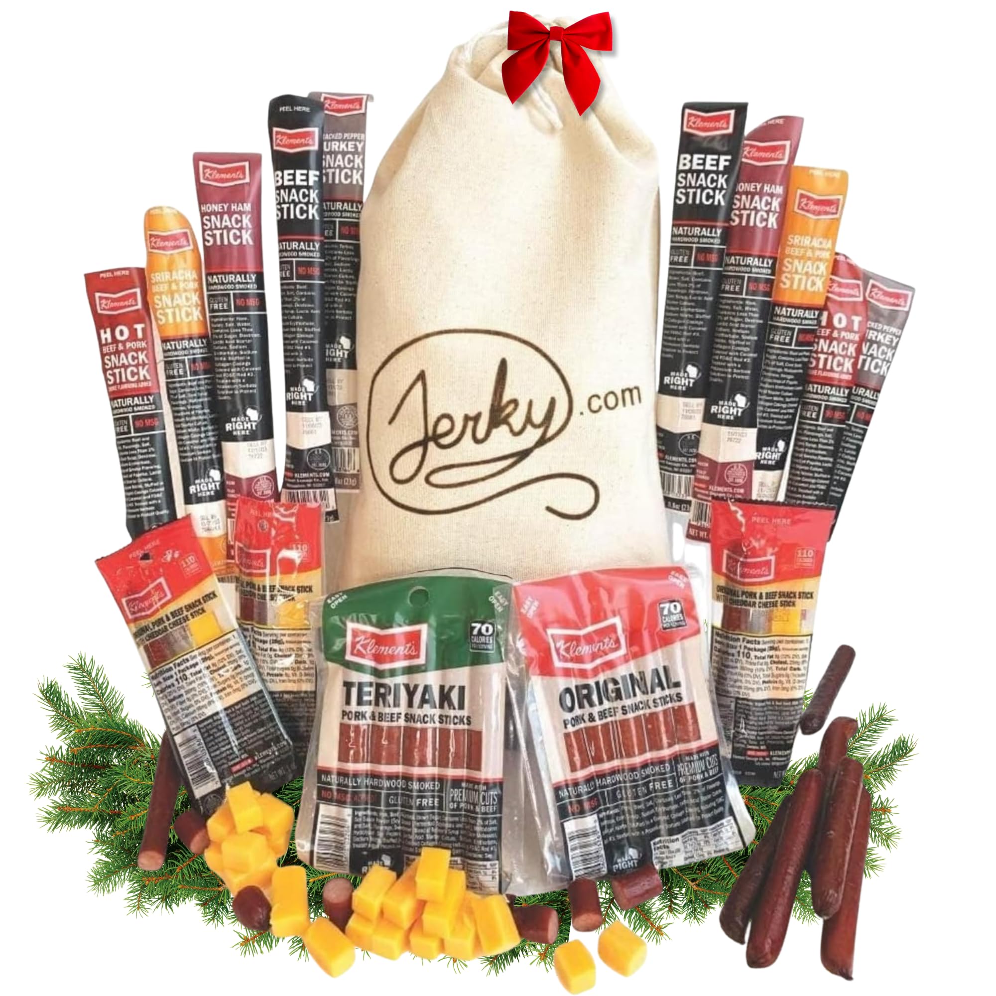 Jerky.com Gift Bag for Men | 26 Piece Meat Sticks Gift Basket with Beef Sticks, Pork, Turkey, Ham & Cheese Sticks | High Protein Snack Variety Pack | Gluten-Free Beef Jerky | Christmas Gifts for Men