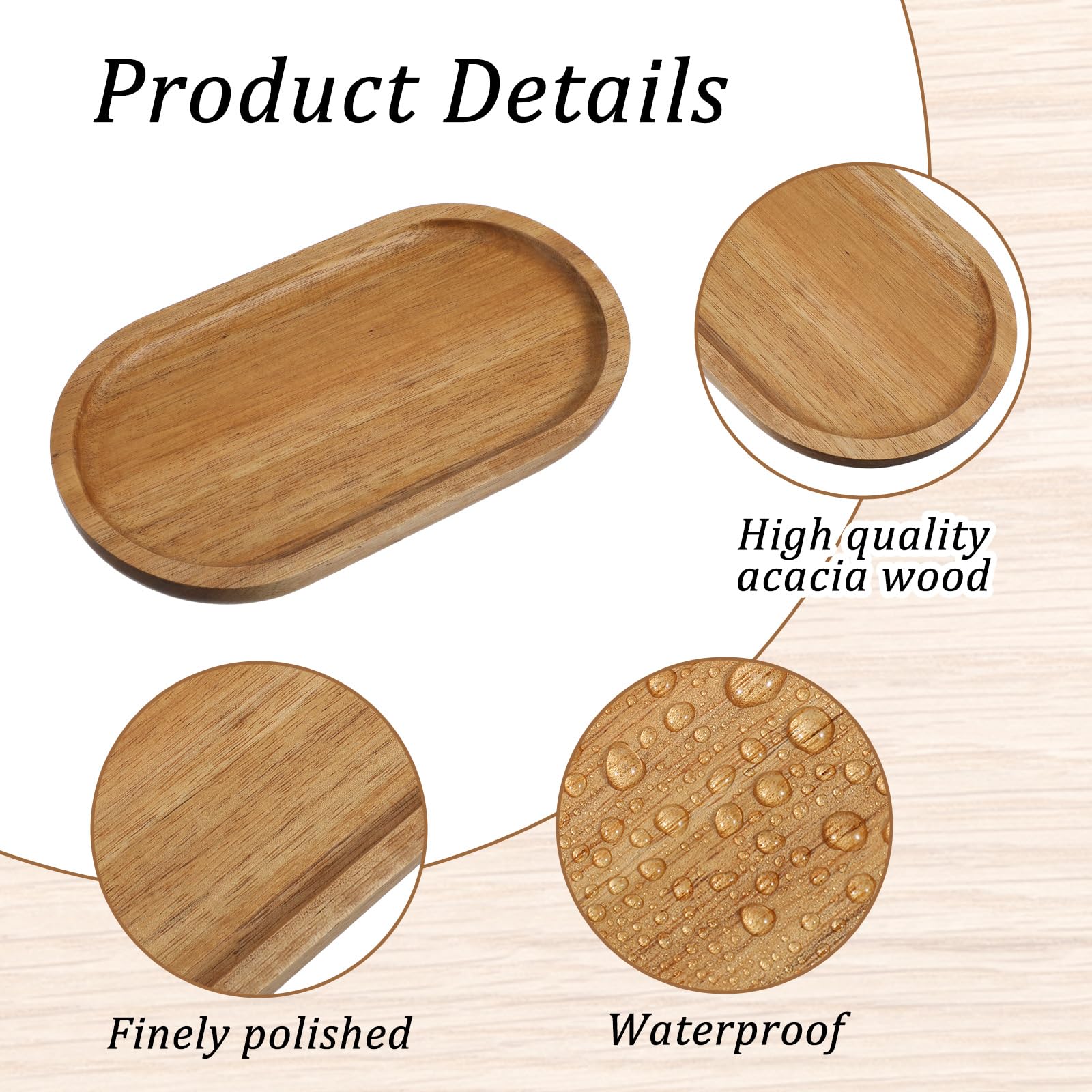 6 bandejas pequeñas de madera de acacia para servir, mini bandejas de madera, dispensador de bandeja de tocador de madera, platos de mostrador de madera, bandejas organizadoras de encimera de baño
