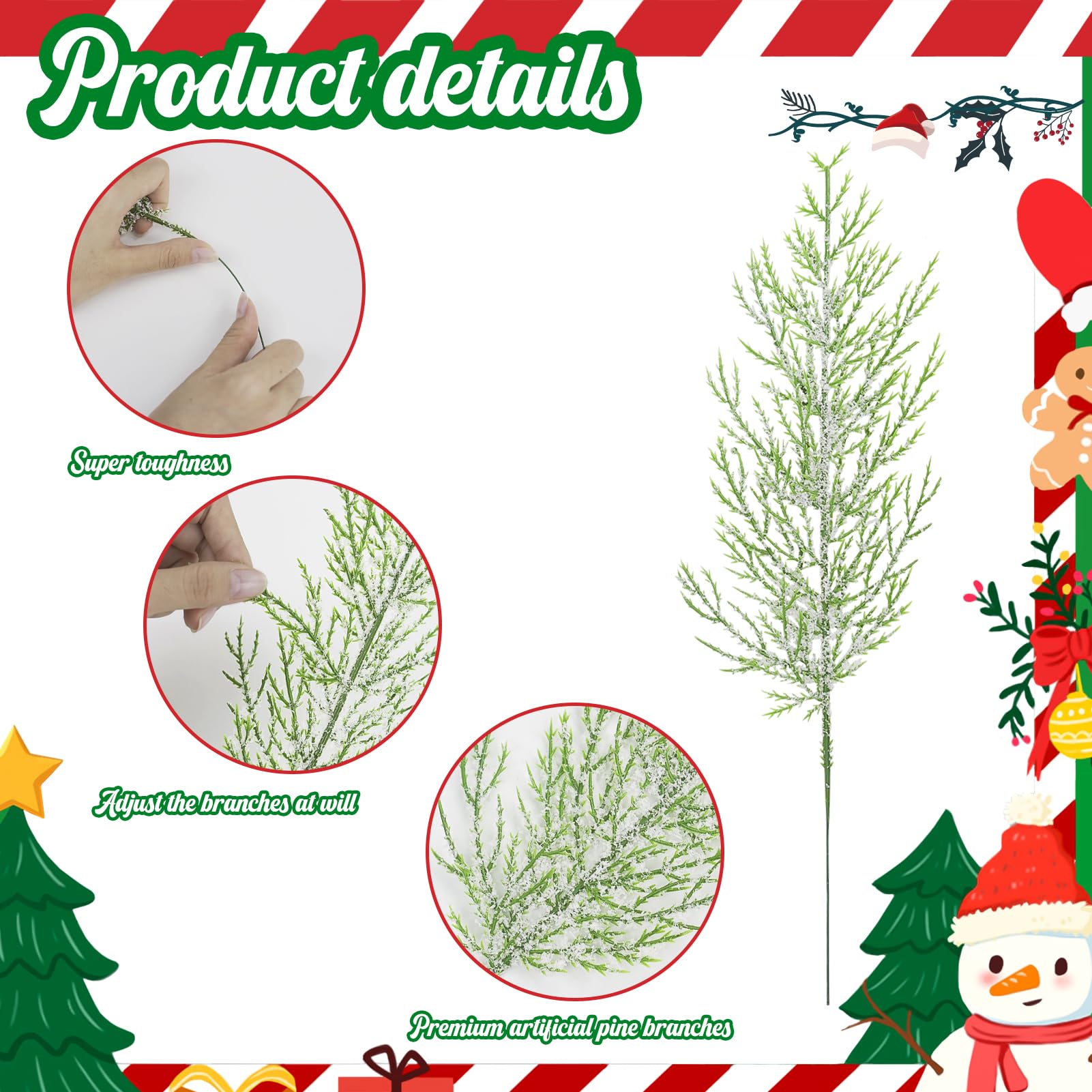 DILIBRA 72 Stück künstliche schneemattierte Tannenzweige, Weihnachtsgrünstiele, künstliche Tannenzweige zum Selbermachen, schneebedeckte Kiefernstiele für Girlande, Kranz, Handwerk, Zuhause, Küche,