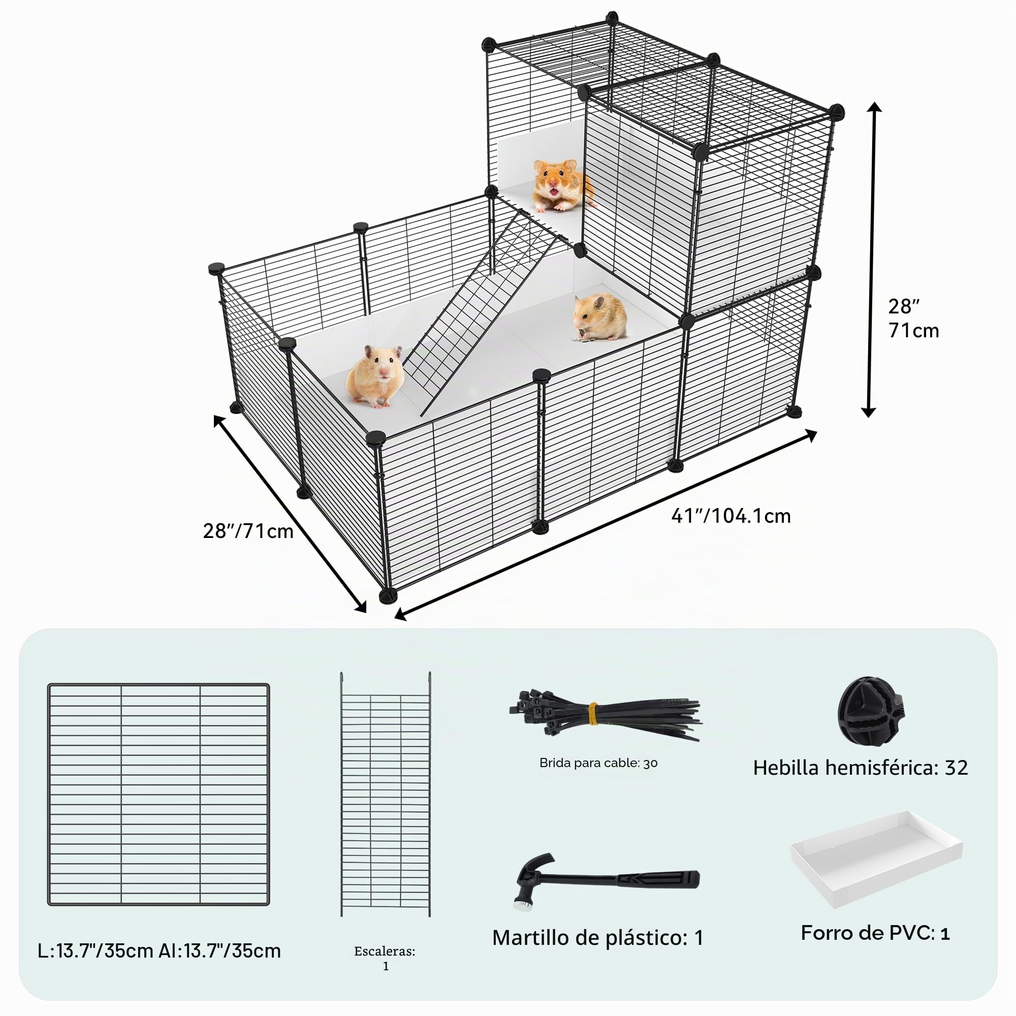 YITAHOME Parque para Jaula de Animales Pequeños, Jaula para Cobayas, con Forro de Plástico Impermeable, Valla Metálica para Hámster, Valla de Hábitat, Parque de Mascotas en Bricolaje con 25 Paneles