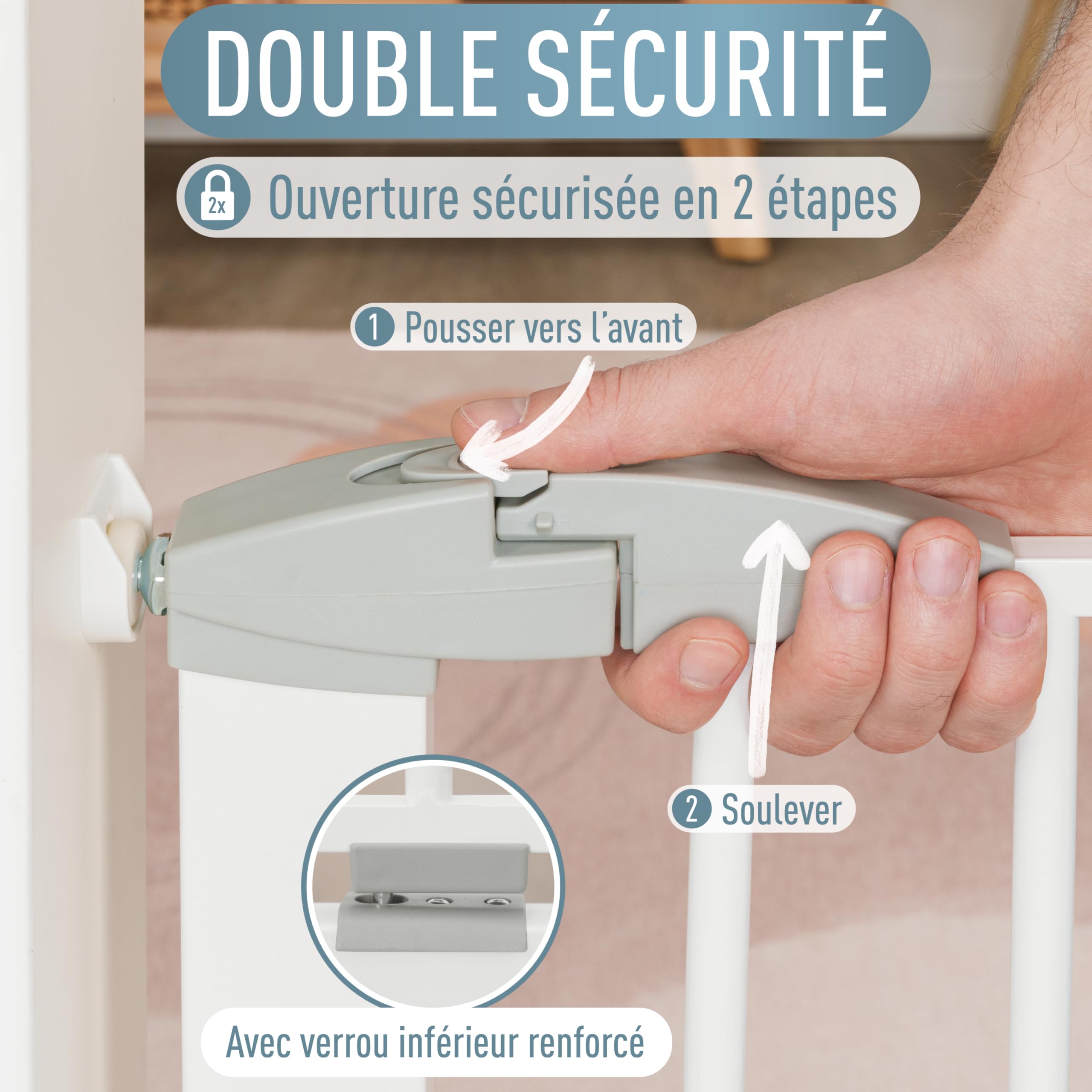 IB STYLE Barrière de Sécurité Yael 73,5-81,5 cm – Sécurité Enfant sans perçage, Passage à Pression, métal Robuste, Ouverture à Une Main, Protection Maison Enfants et Chiens, Blanc