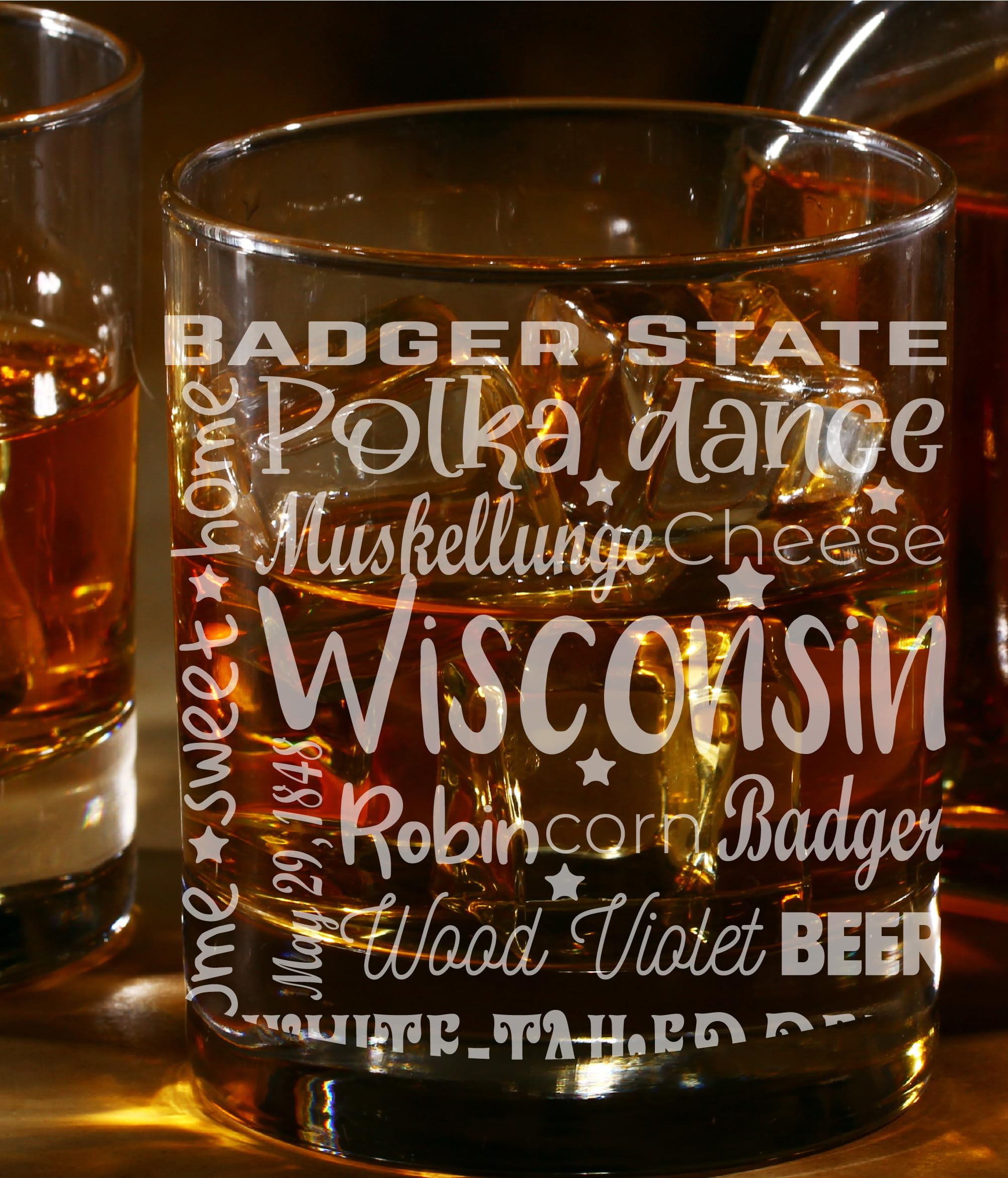 Wisconsin Whiskey Glass, Personalized State Engraved Whiskey Glass, Custom Glass 12oz