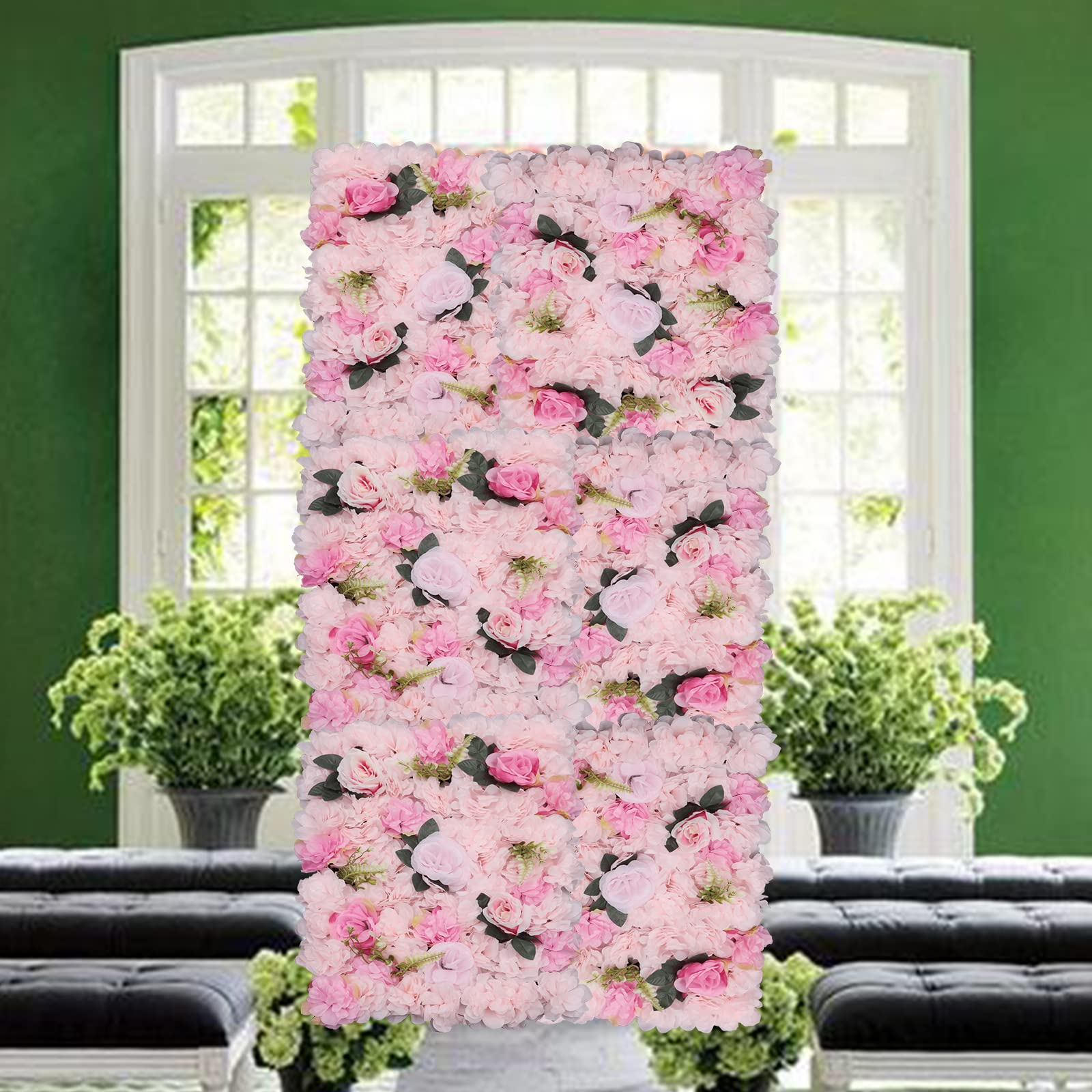 Fiori artificiali da parete, 12 pezzi, 60 x 40 cm, sfondo di fiori artificiali in seta con rose e dalie, set di pannelli decorativi da parete per matrimoni, feste di compleanno, rosa chiaro con