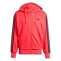 adidas Uomo Essential Three Stripes French Terry Fullzip Hoodie, Pure Ruby, Black, M