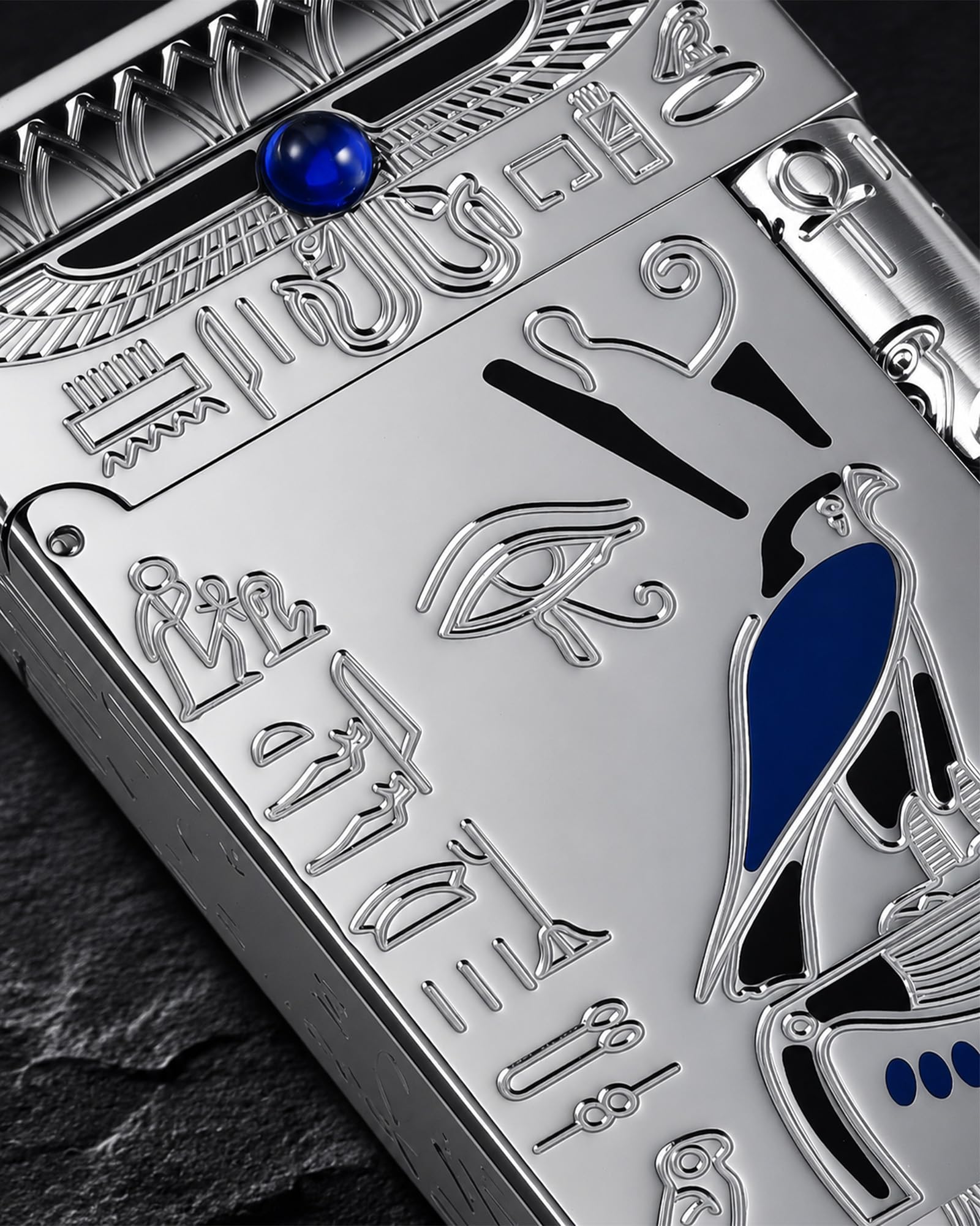 THORENS Pharaoh's Light - Silver Mechero de Queroseno y Latón | Sonido nítido, cromado fino, retro clásico de lujo, recargable, inlay electrochapado, caja regalo, coleccionable hombre