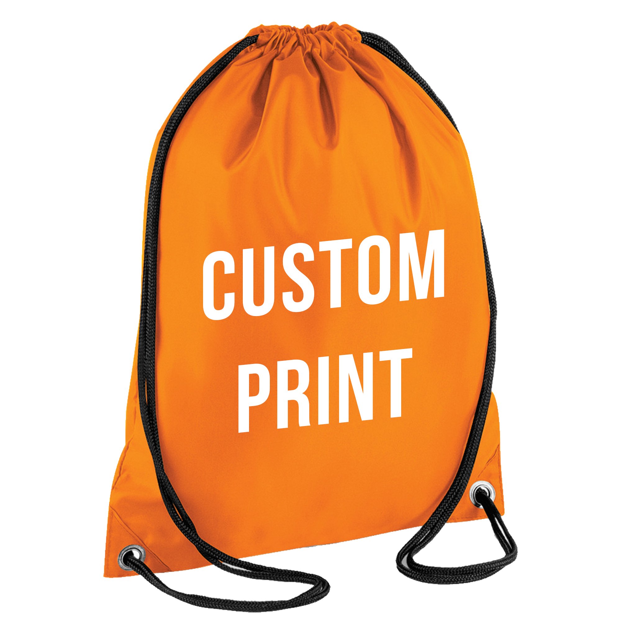 PERSONALISED CUSTOM PRINT - Drawstring Backpack Waterproof Bag Gym PE DUFFLE School Uniform Sack (Orange)