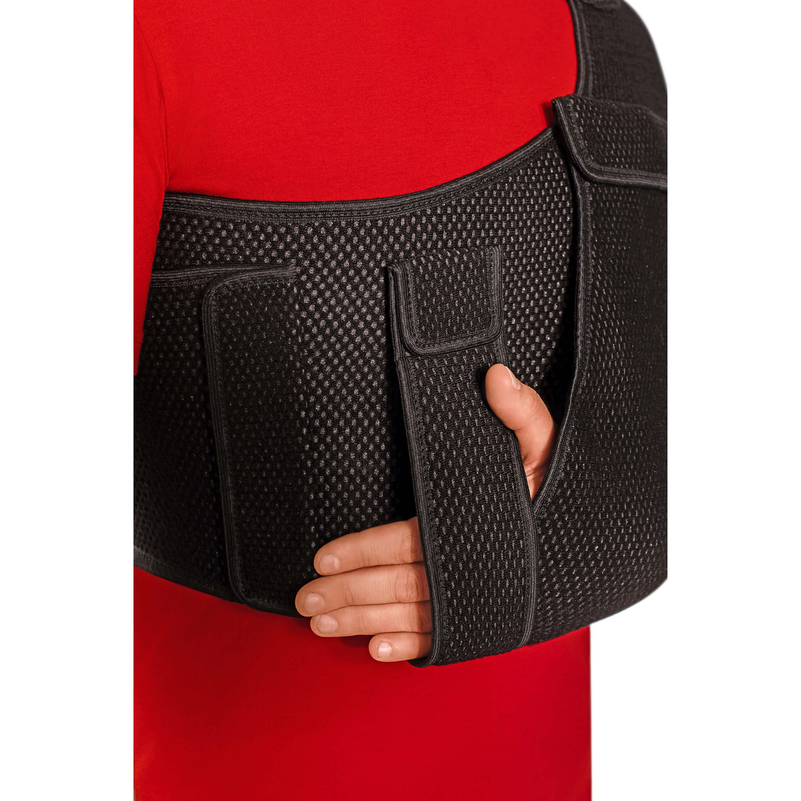MEK Schulterbandage & Armschlinge (Gilchristverband) - Medizinprodukt aus der EU - Schulter Immobilisator zur Ruhigstellung bei Luxation, OP & Bruch - Links & Rechts, Damen/Herren, 4005 Schwarz (S)