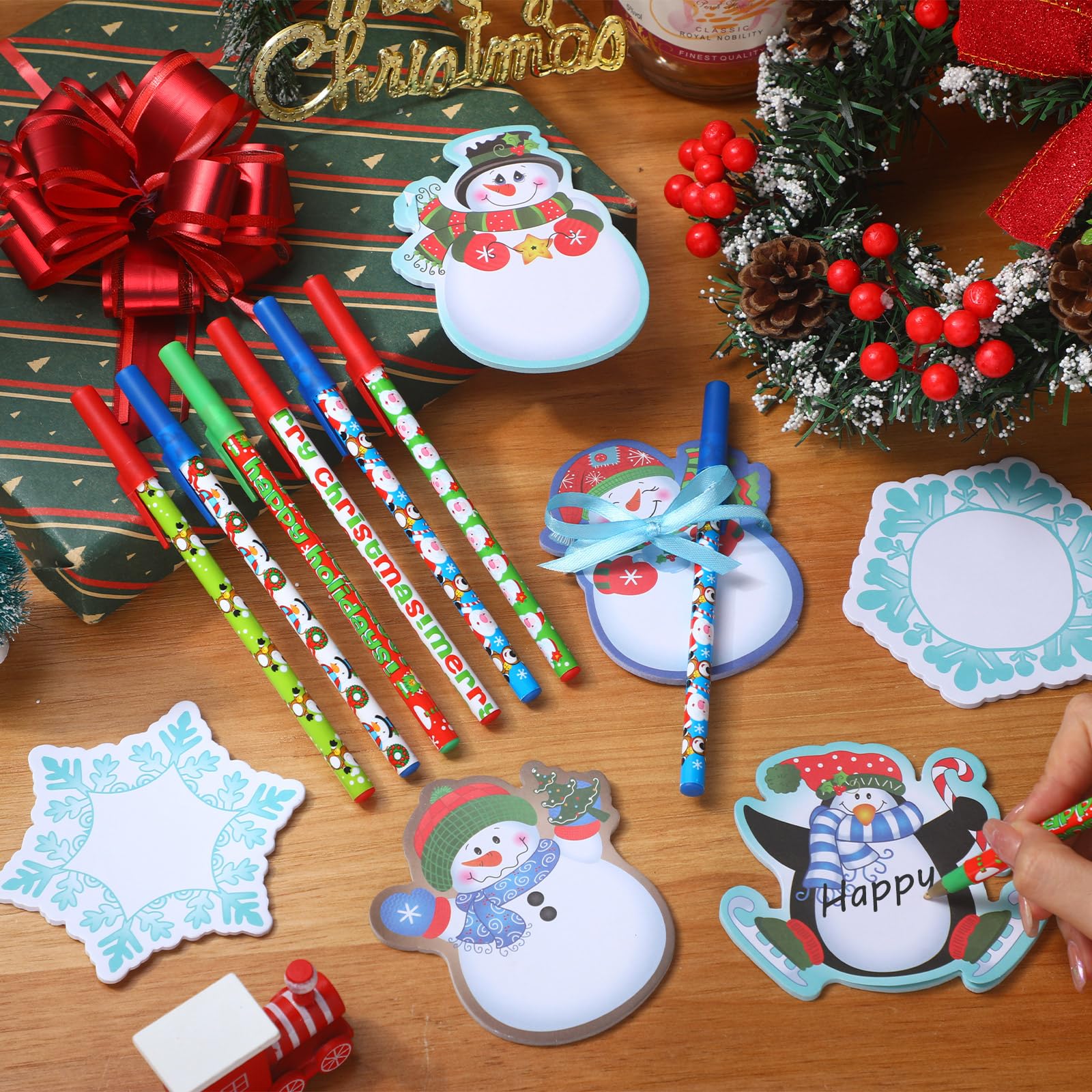 Outus 36 Sets Christmas Notepads with Pens Winter Sticky Notes Ballpoint Pens with Ribbons Snowman Snowflake Mini Pocket Memo Pads Holiday Stationery Gifts for Xmas Goodie Bag Filler Stuffer Classroom - Image 4