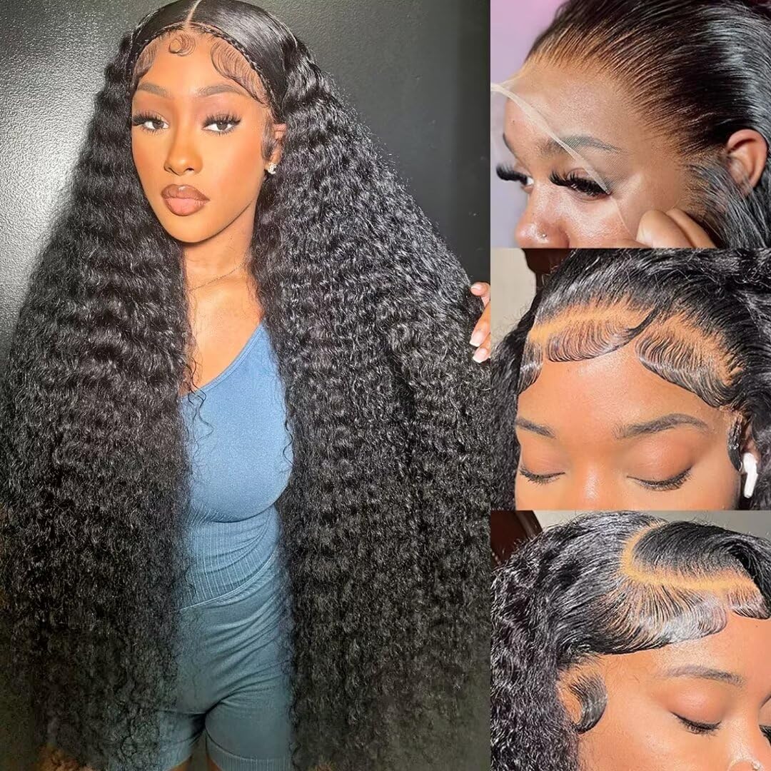 Lemoda 210% Density 13x4 Full Frontal Lace Wigs 12A Curly Human Hair 13X4 HD Transparent Frontal Wig 26 inch Deep Wave Wig Pre Plucked Water Wave Lace