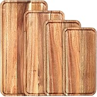 Leinuosen 4-Pack Acacia Wood Serving Trays - Rustic Handcrafted Charcuterie Boards & Platters in 4 Sizes for Cheese, Appetizers & Parties