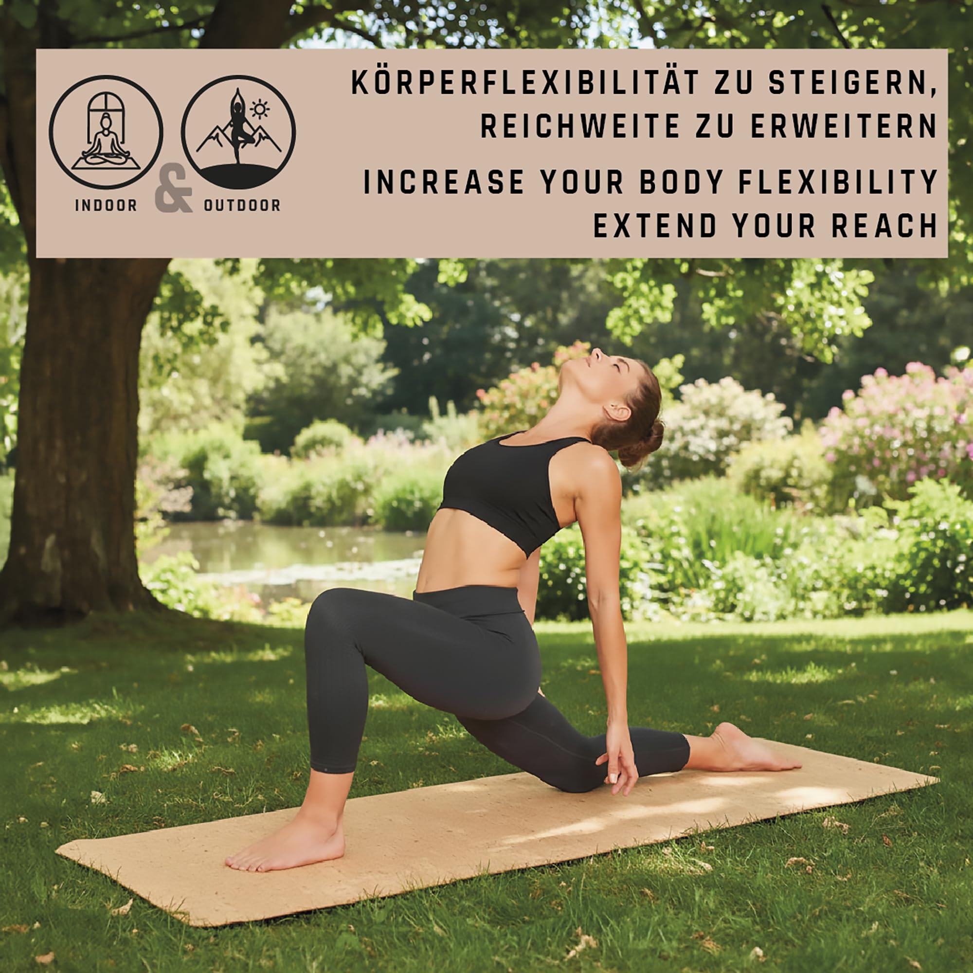 Schildkröt Kork Yogamatte 4mm | Naturkork & Naturkautschuk, Rutschfest, Hygienisch & antistatisch, Inkl. Yogagurt