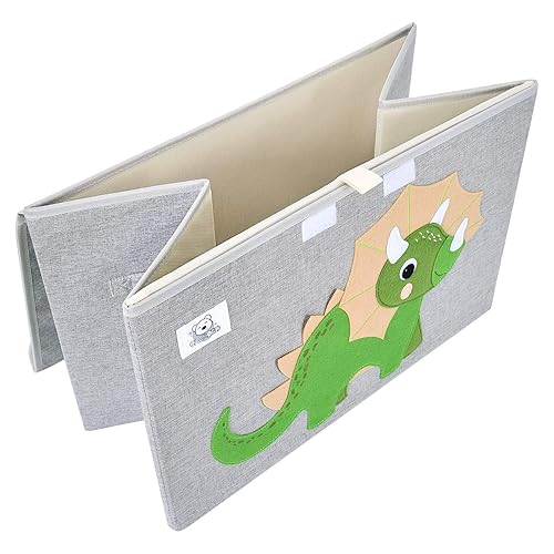 Miniatura 4 de CLCROBD Baúl de juguetes plegable grande para niños con tapa abatible, organizador de almacenamiento de juguetes de animales de tela plegable,
