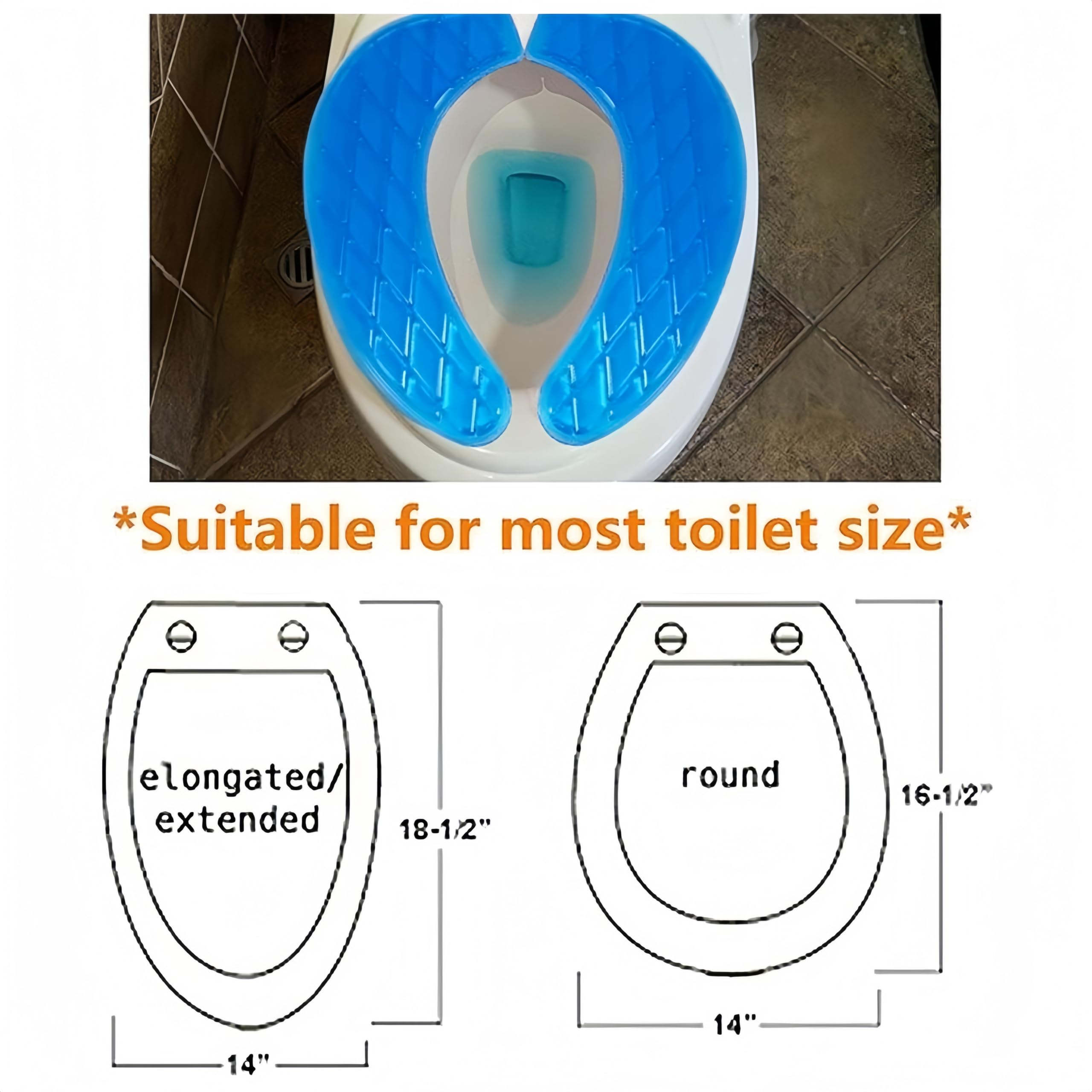Gel-WC-Sitzkissen, waschbarer WC-Sitzbezug, gepolstertes Kissen für Toiletten und Toilettenstuhl, wiederverwendbar, selbstklebendes Donut-Pad für ältere Menschen, Senioren (blau)
