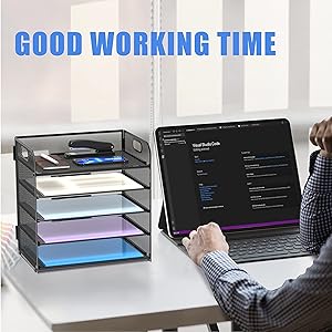 Supeasy 5 Trays Paper Organizer Letter Tray with Handle-Mesh Desk File Organizer, Paper Sorter Desk Organizer for Office, Home or School