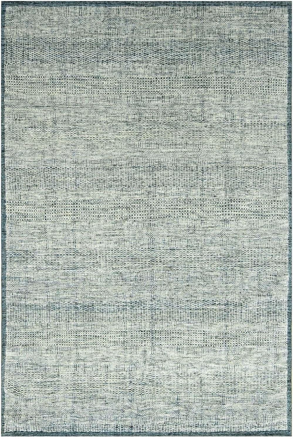 Hand Knotted Oriental Wool Rug, Imperial Blue and Ivory, Distressed Grass Design, 6x9 ft