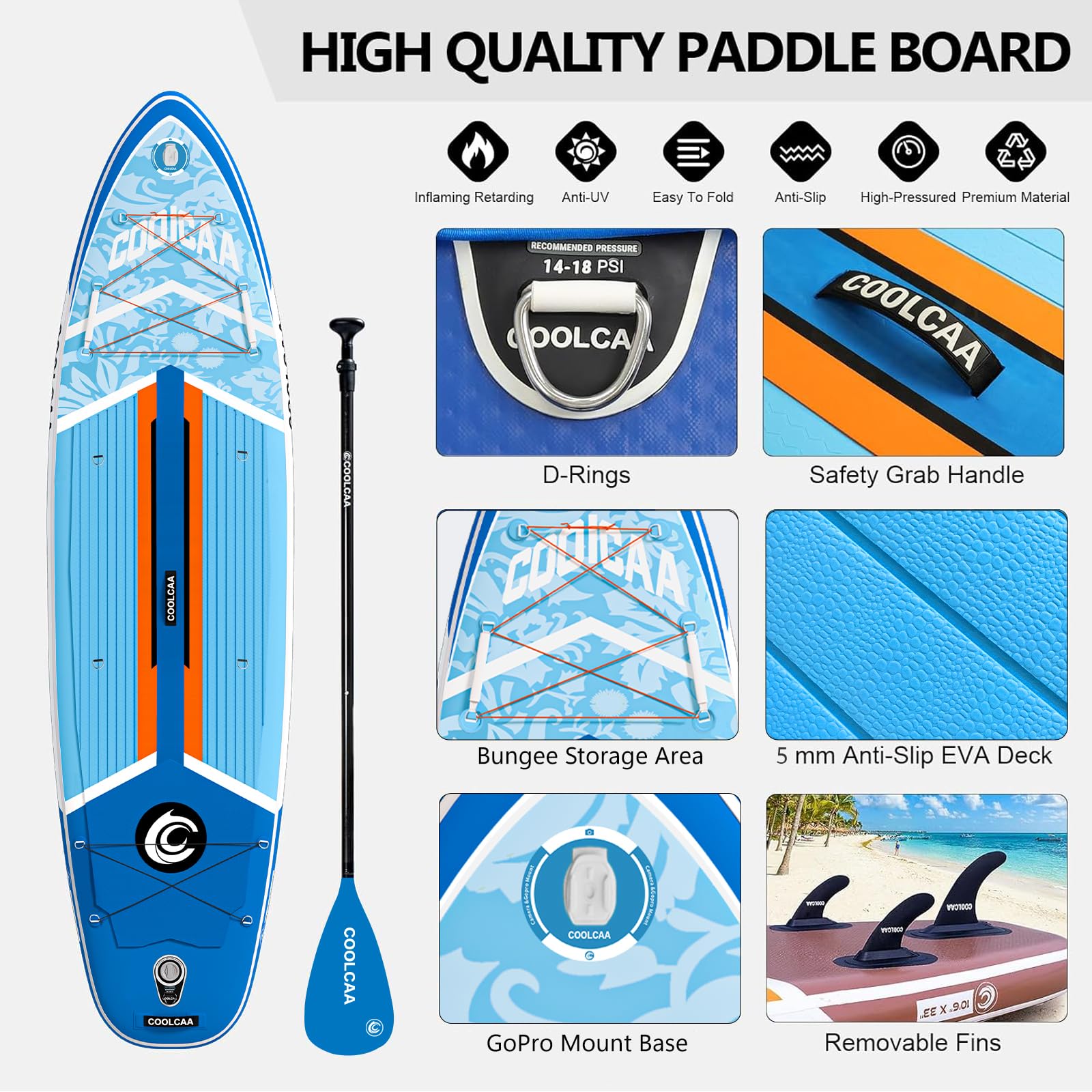 COOLCAA Deska SUP 354 cm x 86 cm x 15 cm z akcesoriami premium SUP, nośność do 210 kg, deska SUP dla dorosłych i młodzieży na wszystkich poziomach