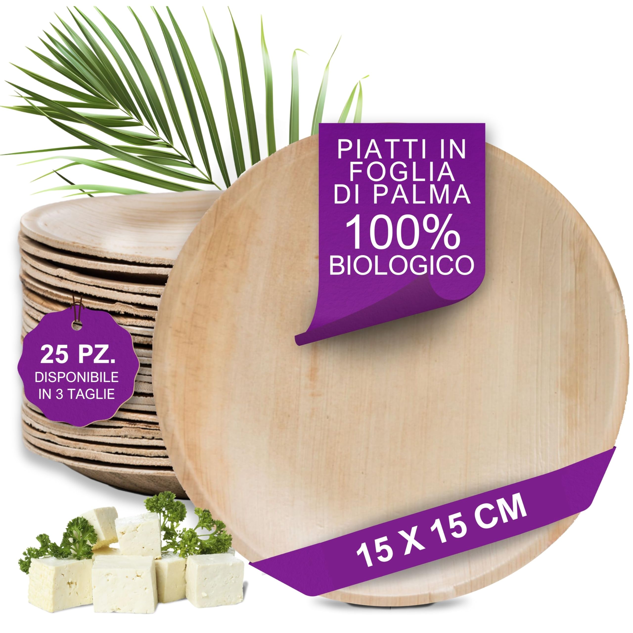 Piatti In Foglia Di Palma Biologici - 25 Pz Ø15 Cm - Stoviglie Compostabili Eleganti Per Feste