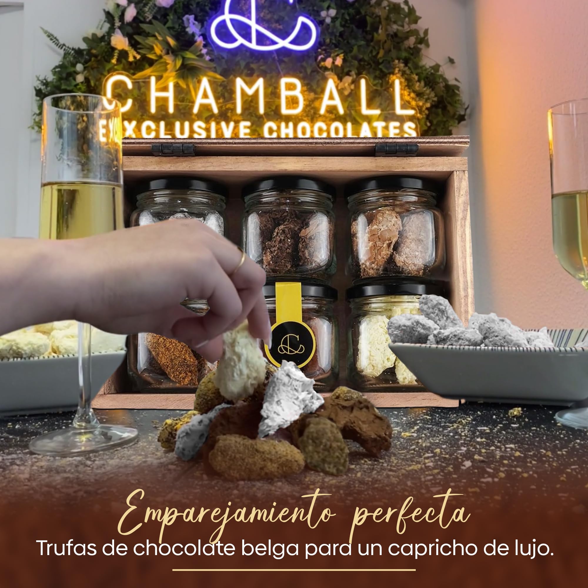 Caja de Chocolates para Regalar, 30 Trufas de Chocolate Belga, 5 de cada: Chili, Pistacho, Cookies, Pedro Ximenez, Whisky y Champagne, Bombones Belgas - Rocas de Chocolate ideal Caja Regalo Chocolate