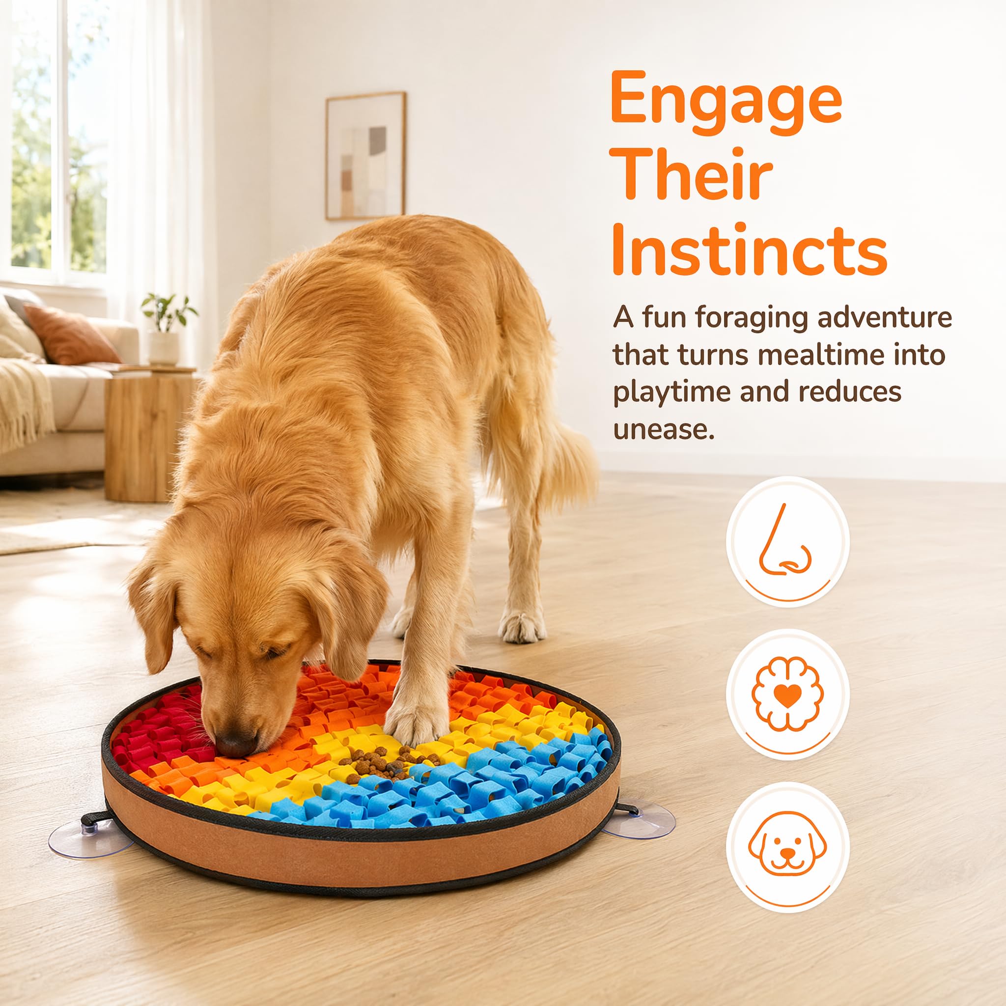 Tappetino Olfattivo Cane, 48cm Tappeto Cane con Ventose e Base Antiscivolo, Tappetino in Felro per Alimentazione Lenta, Gioco Interattivo per la Stimolazione Mentale e Antistress