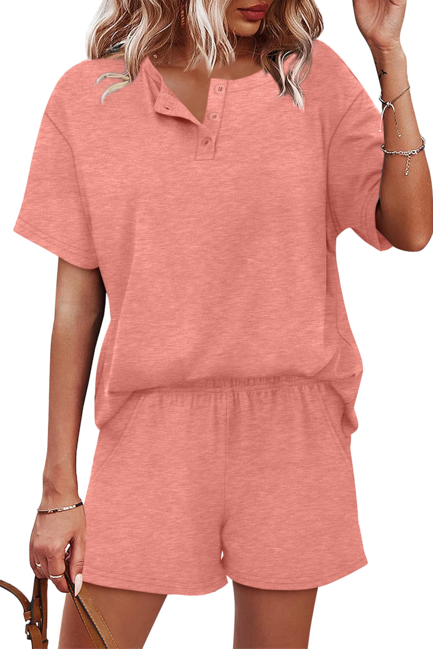WIHOLL 2 Piece Sets for Women Lounge Sets Summer Outfits 2026 Button Down Short Sleeve Tops and Shorts Set with Pockets