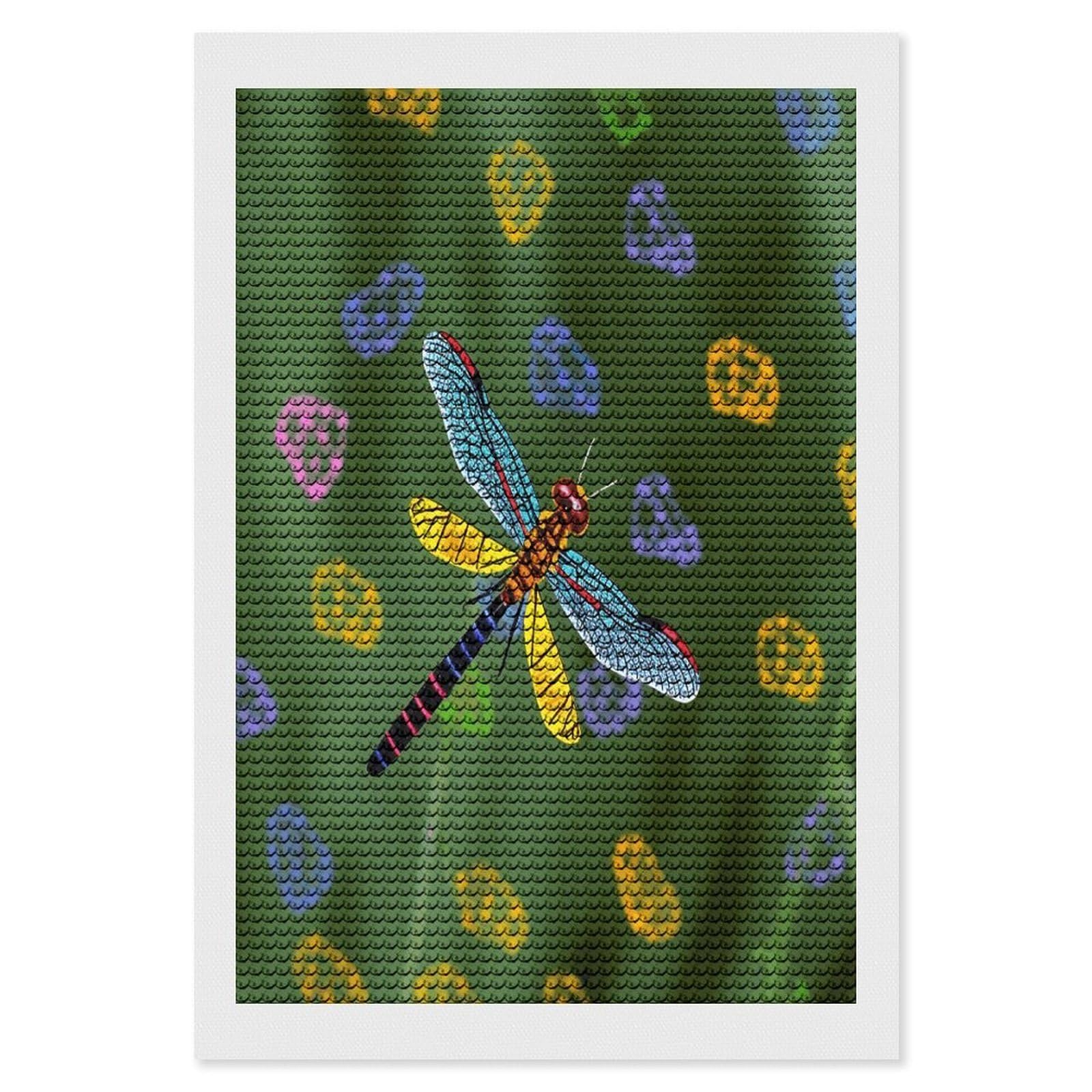 FekiLoot Colorful Dragonfly Diamond Art Kits for Adults Diamond Painting Kits for Beginners DIY Diamond Art Kits Round Full Drill Diamond Dot Gem Painting for Home Wall Decor Gift 8"x12"