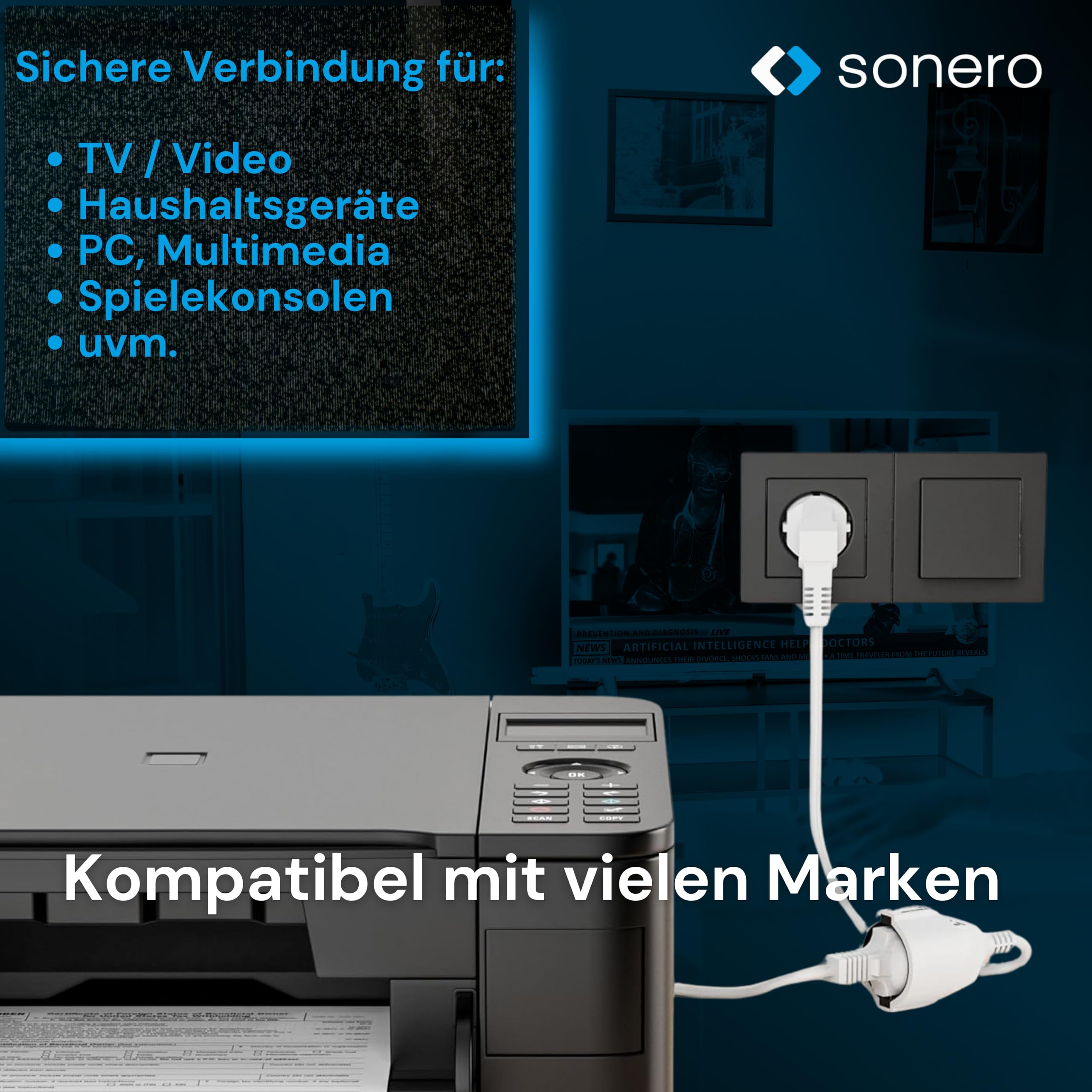 sonero Verlängerungskabel Stromkabel, Schutzkontakt Stecker Buchse, 20m