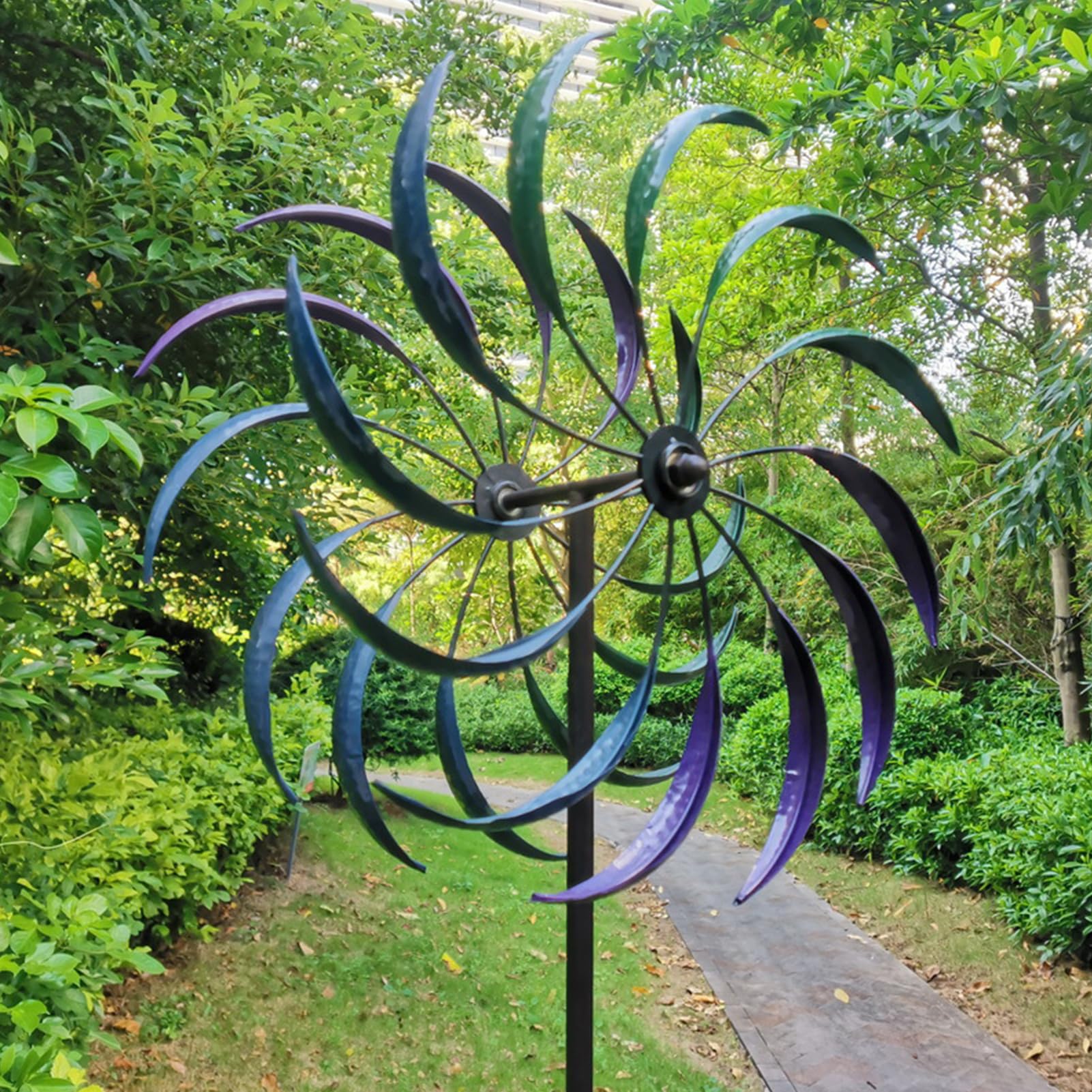 Mulino a Vento all'aperto,Girandola a Vento in Metallo Girevole a 360°,Spinner da Giardino cinetico con Lama a Doppia direzione,Mulini A Vento da Giardino Ornamento Decorativo per Prato