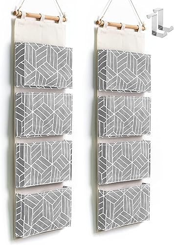 Miniatura 8 de CROWNED 2 bolsas de almacenamiento para colgar sobre la puerta, organizador de armario, 4 bolsillos grandes, tela de lino y algodón, multifuncional,